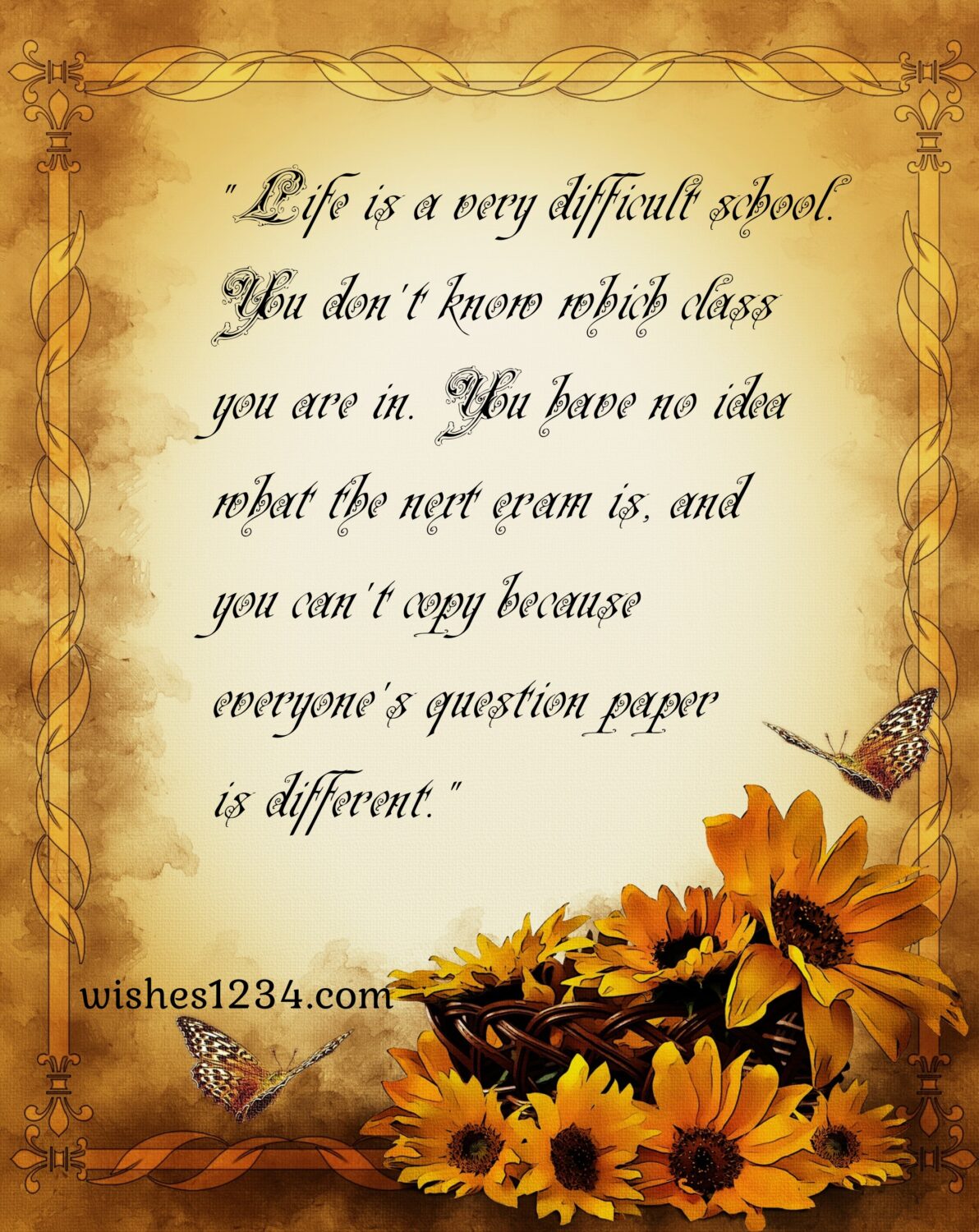 Frame with sunflowers and two butterflies, Super motivational quotes | Unique quotes on life.