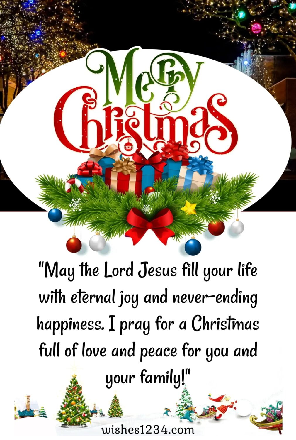 Merry Christmas greetings with gift box, Merry Christmas Quotes & short wishes.
