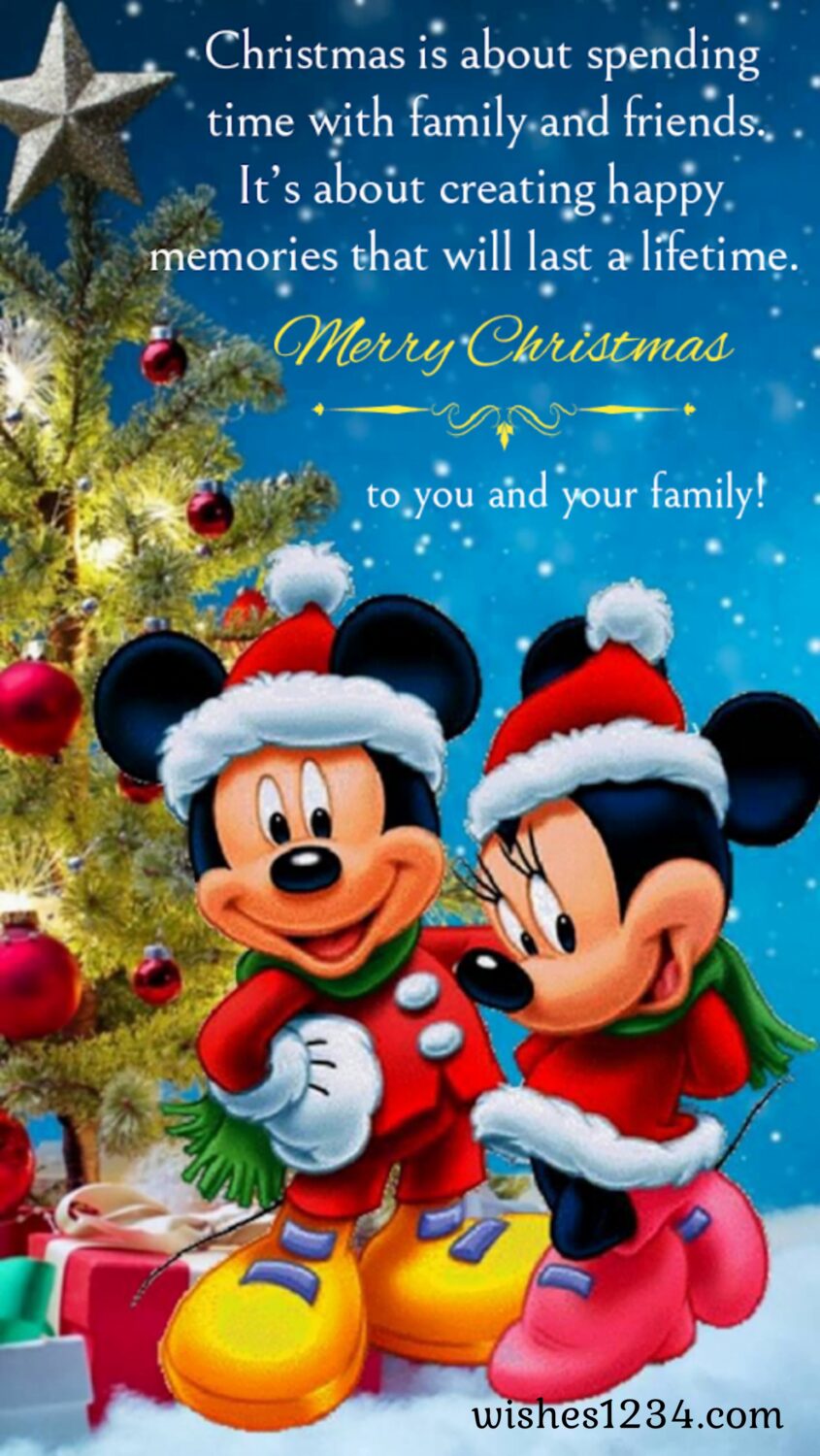 Mickey and Minnie wishing christmas, Merry Christmas Quotes & short wishes.
