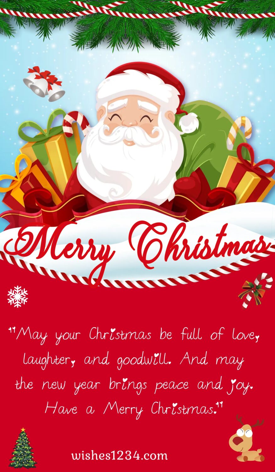Santa with lot of gifts, Merry Christmas Quotes & short wishes.
