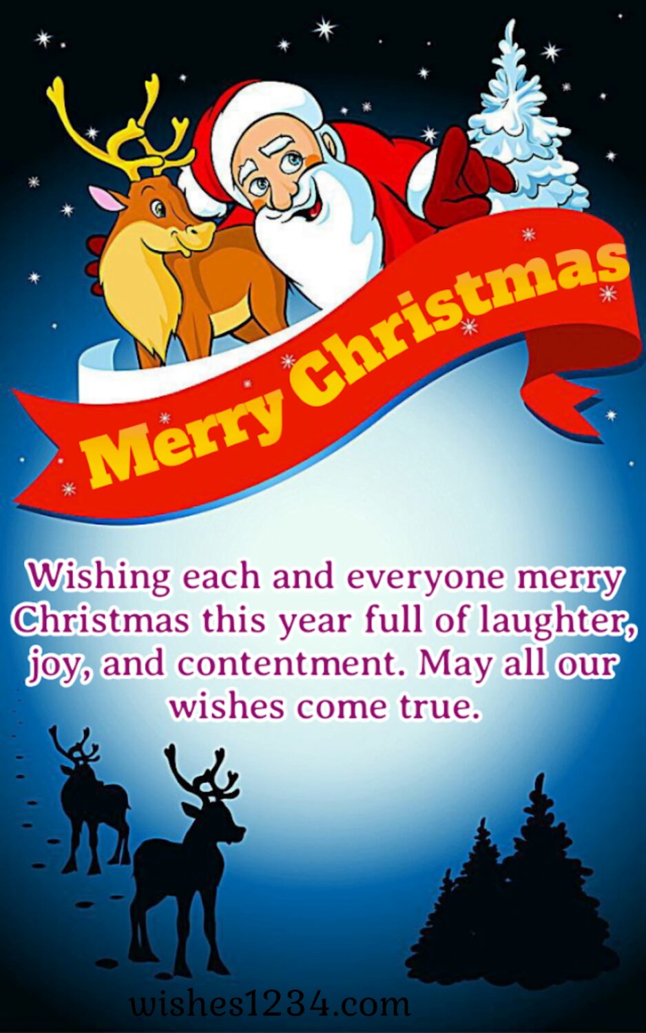 Santa with reindeer,, Merry Christmas Quotes & short wishes.