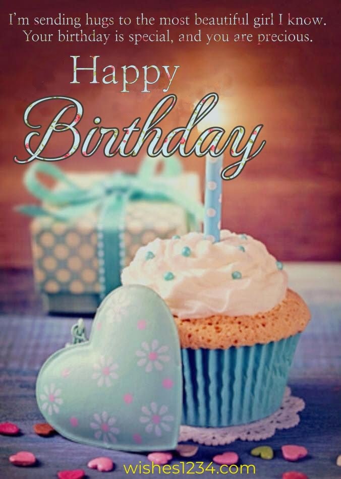 Cupcake with white cream and gift box, Kids birthday | Happy Birthday wishes for kids.