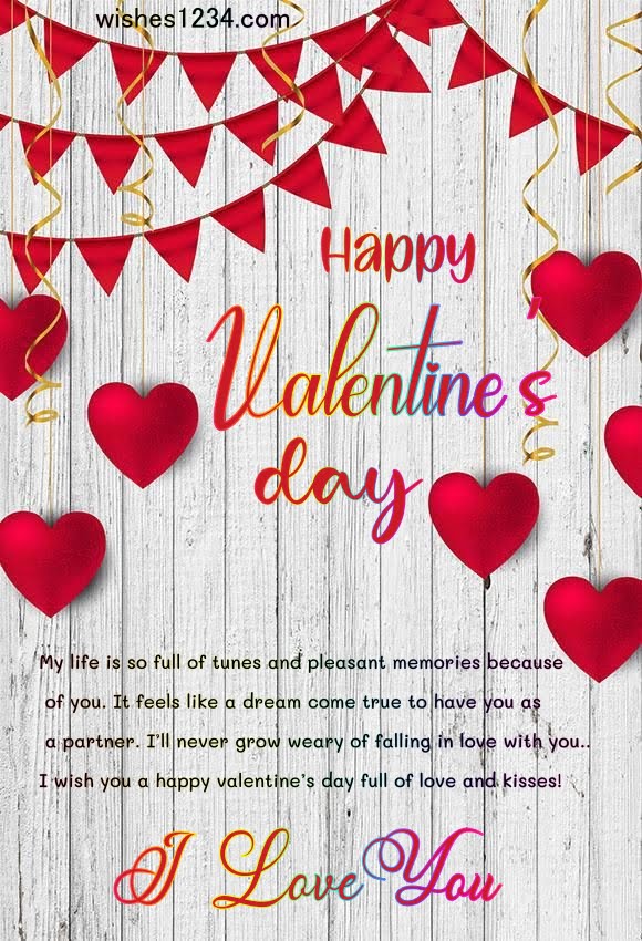 Six red hearts with banners, Valentine's Day | Valentine quotes.