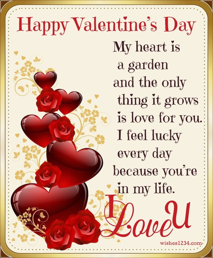 Valentine day greeting with red heart and roses, Valentine's Day | Valentine quotes.