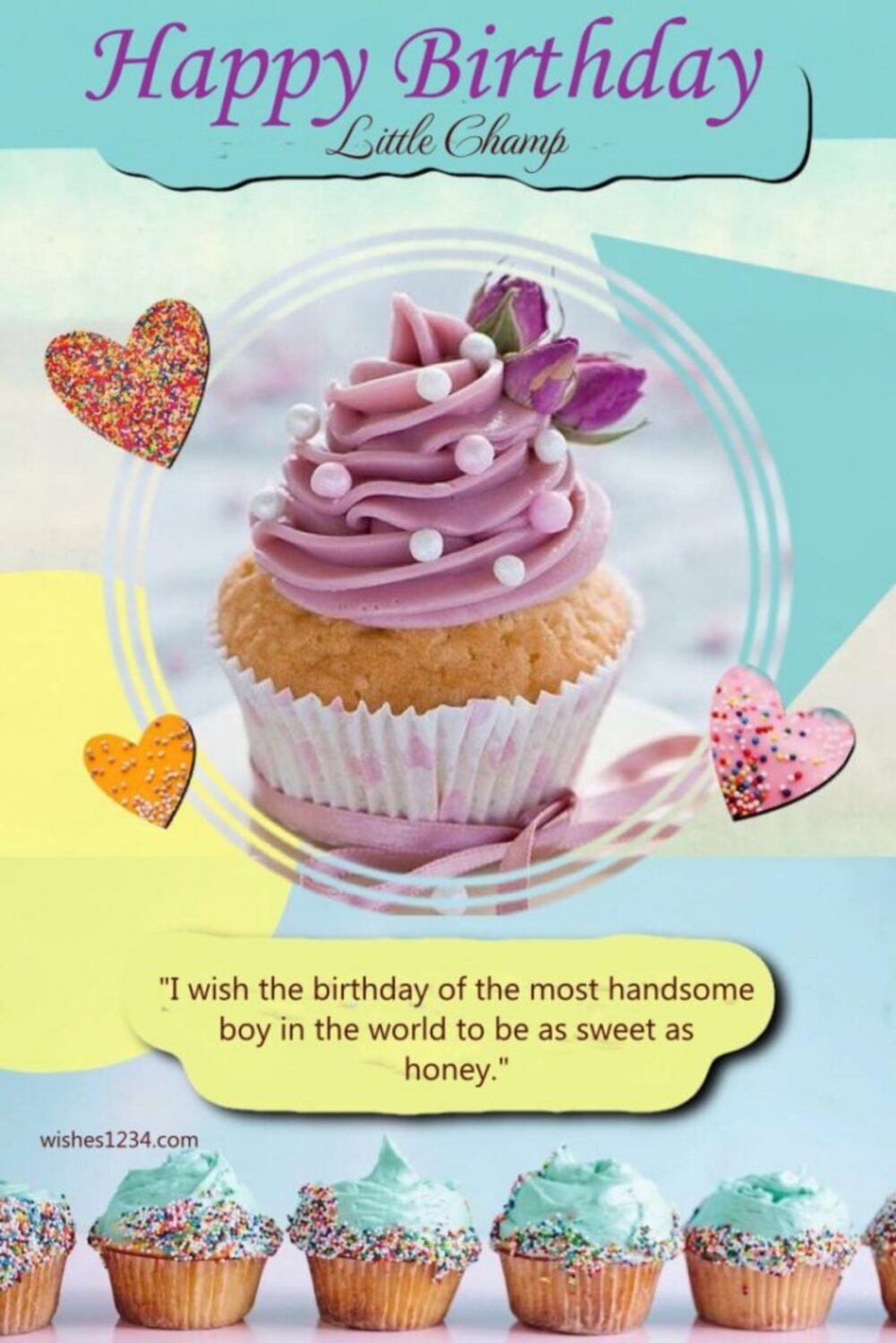 Cupcake with pink cream and hearts, Kids birthday | Happy Birthday wishes for kids.