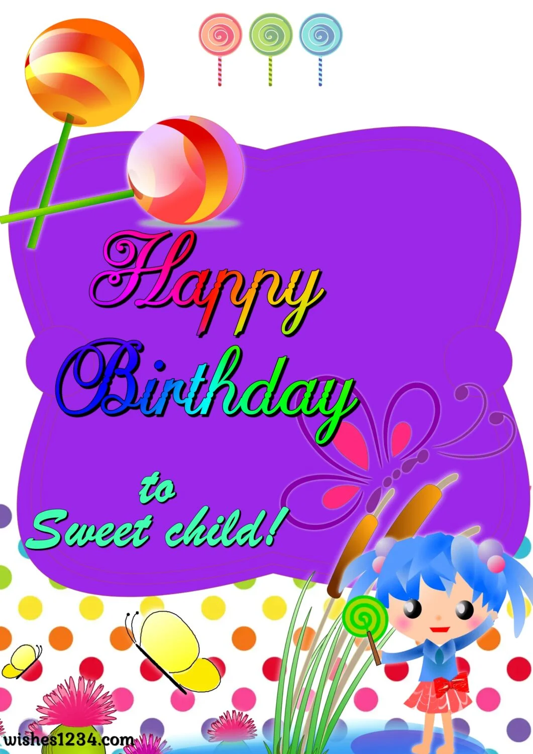 Girl with lollipop, Kids birthday | Happy Birthday wishes for kids.