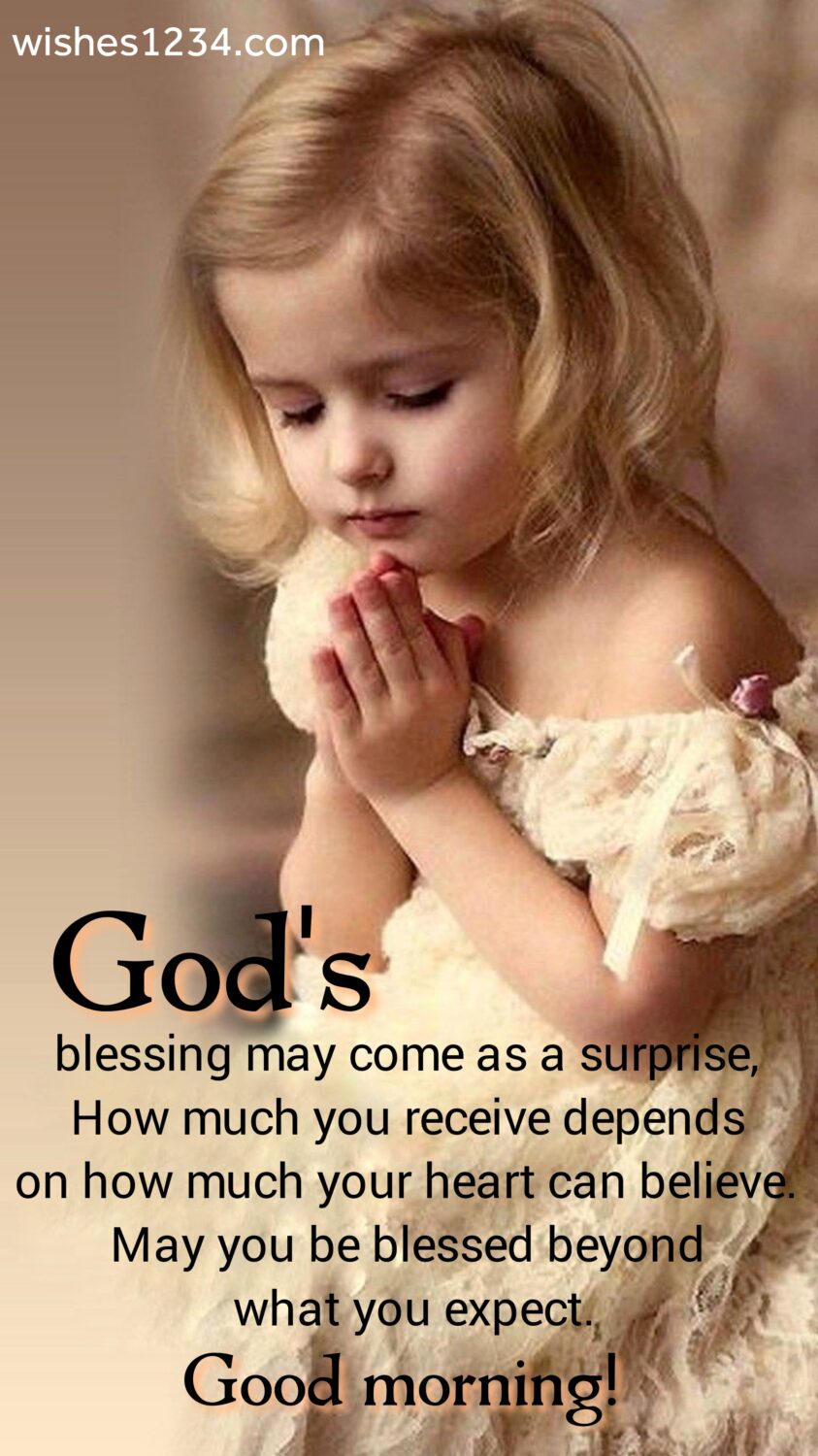Cute little girl praying with folded hands, Happy Saturday | Saturday Greetings.