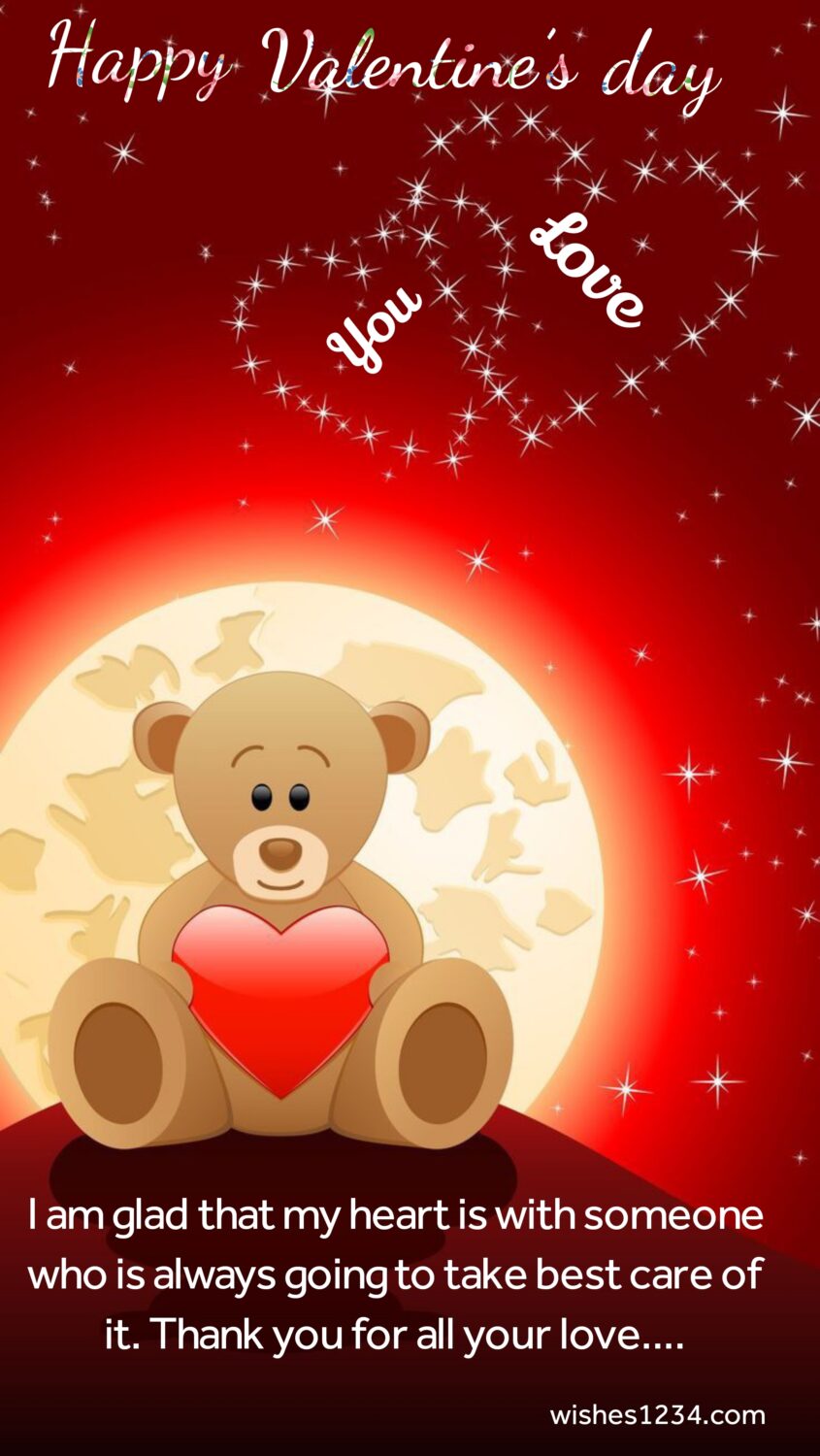 Teddy bear with moon in background, Valentine's Day | Valentine quotes.