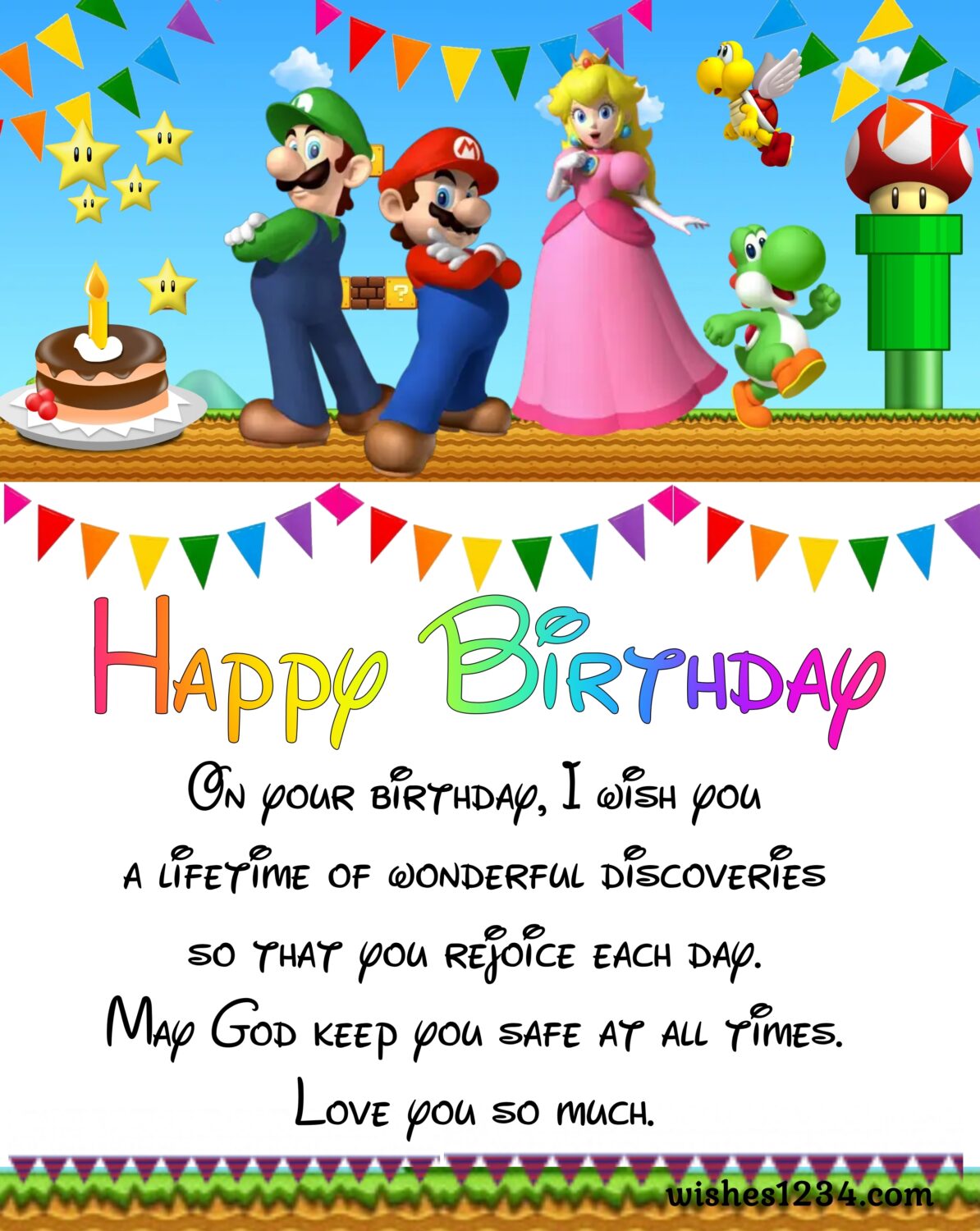 Mario Bros and cake for birthday, Kids birthday | Happy Birthday wishes for kids.