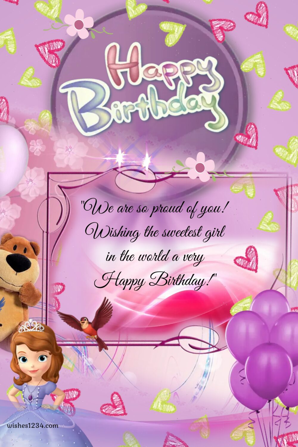 Princess and teddy bear, Kids birthday | Happy Birthday wishes for kids.
