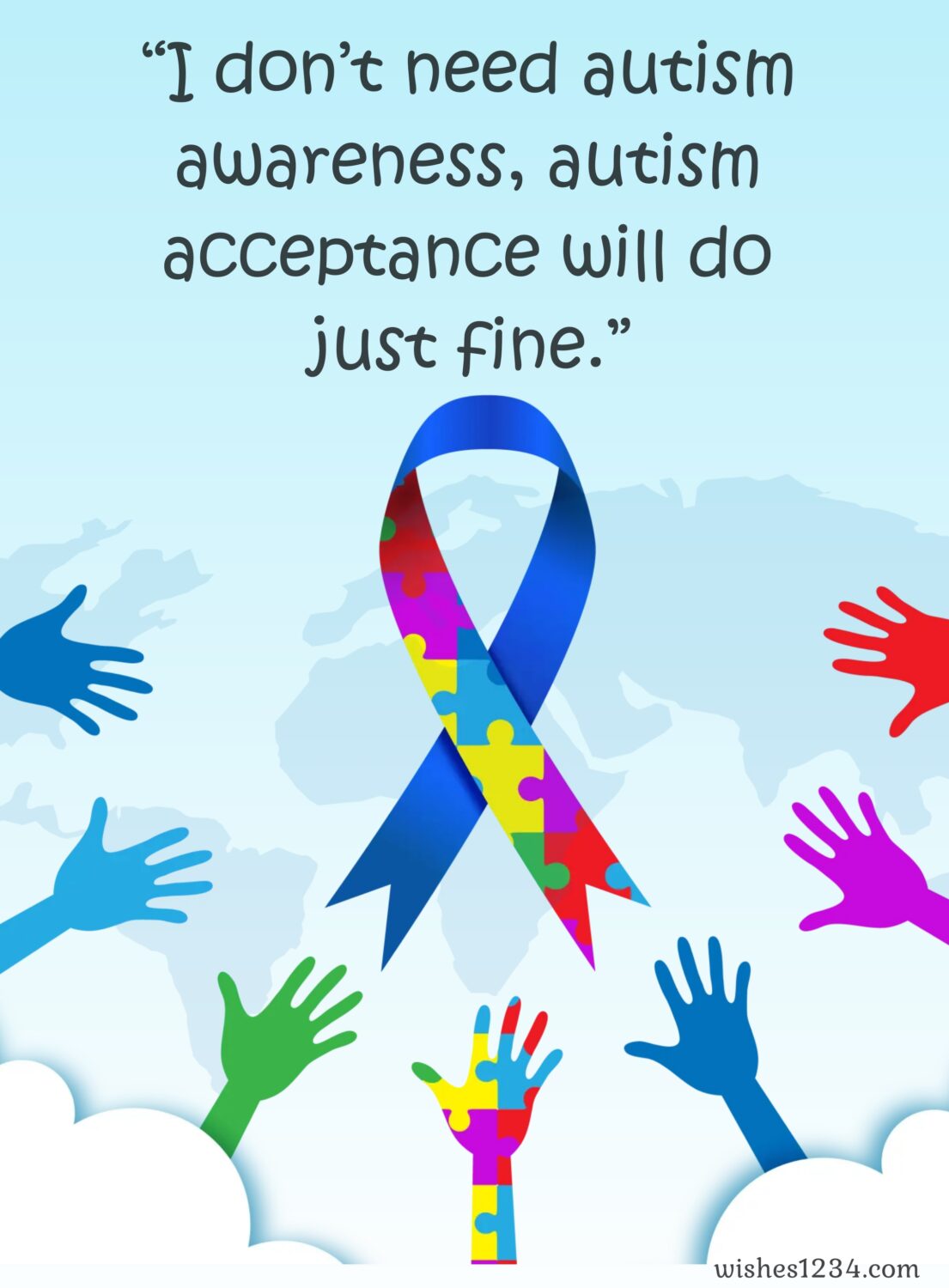 Autism quote with rainbow ribbon, Autism Awareness Day.