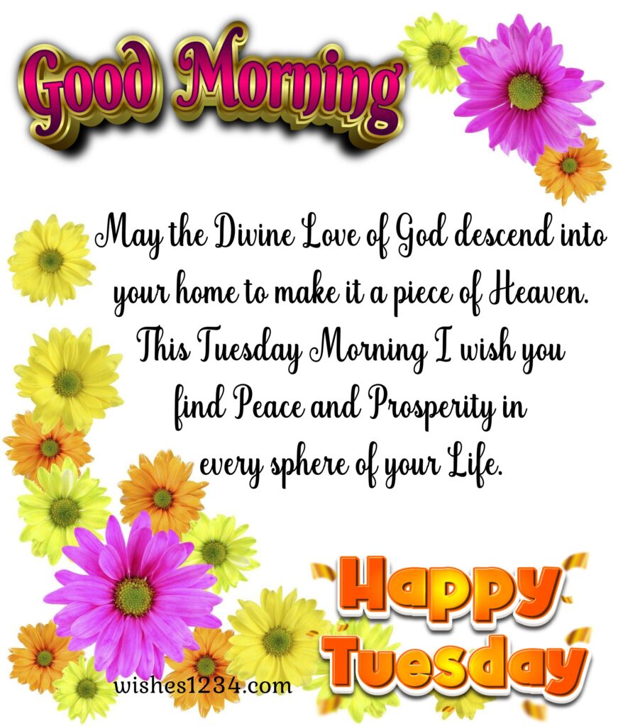 Happy Tuesday Quotes, Happy Tuesday blessing with flowers background.