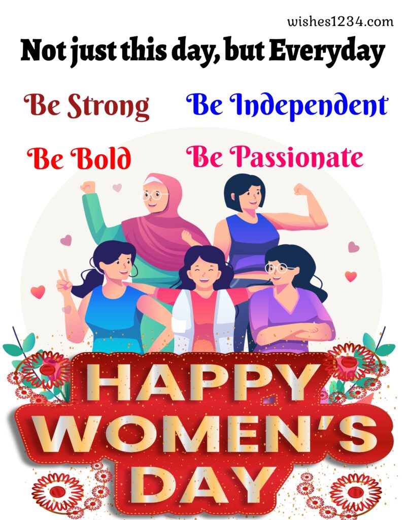 Happy womens day wishes with group of women.
