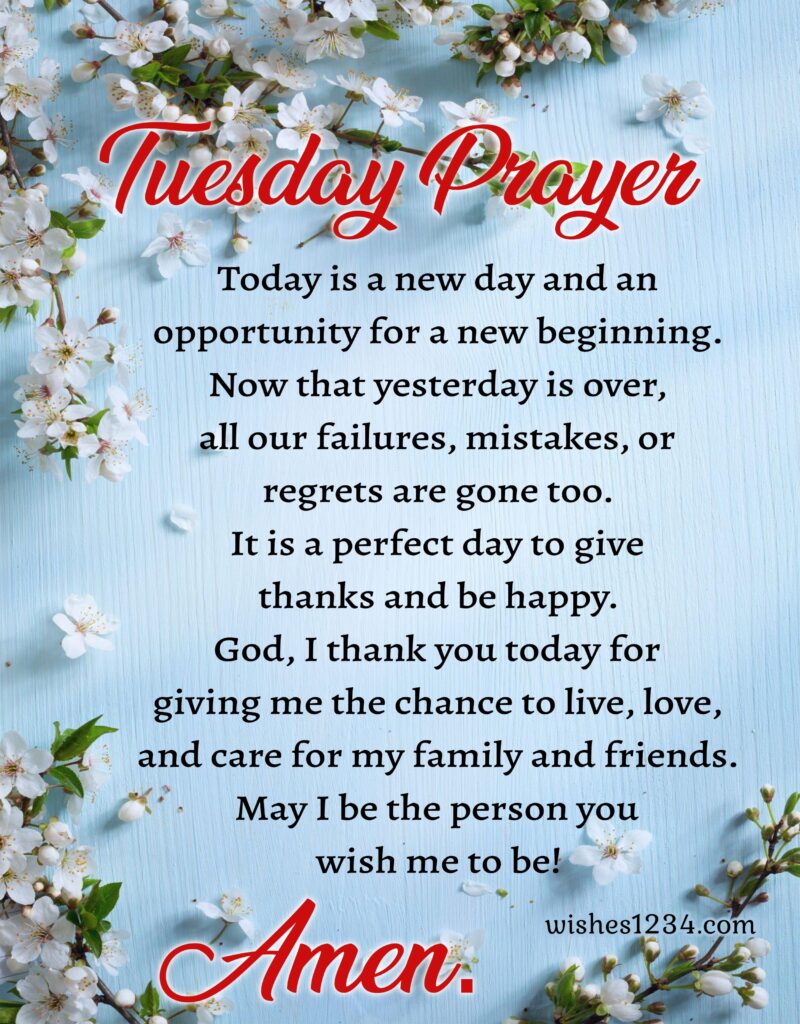 Tuesday prayer with flower background.