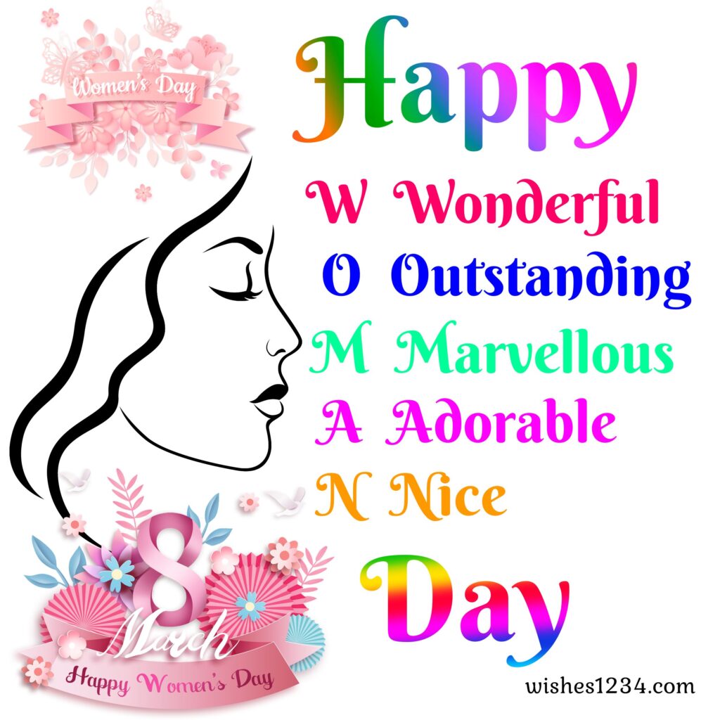 Woman's face outline with woman's day quote.