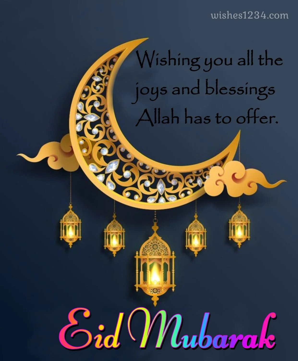 Crescent design decorated with crystals-1, Eid ul Fitr | Ramadan Mubarak | Eid Mubarak wishes.