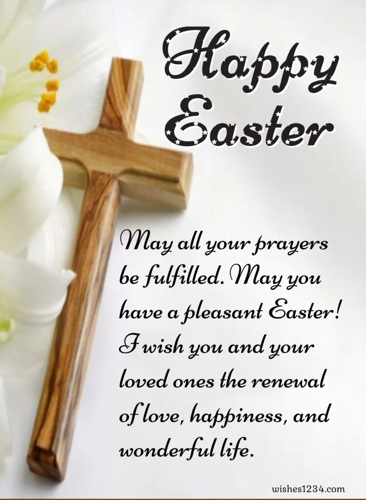 Cross with white flowers, Happy Easter Wishes, Quotes & Images.