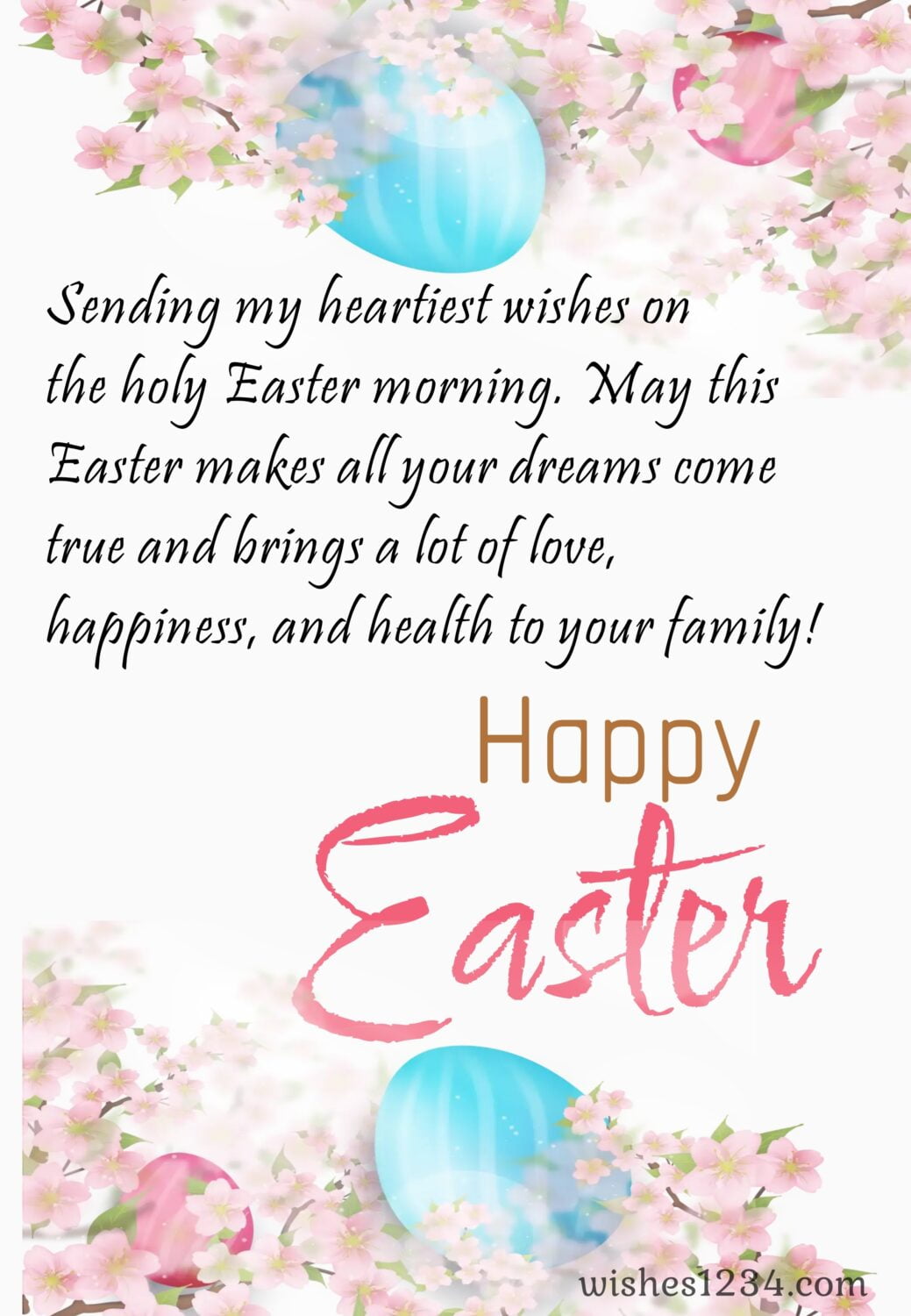Easter eggs and pink lily flower background, Happy Easter Wishes, Quotes & Images.