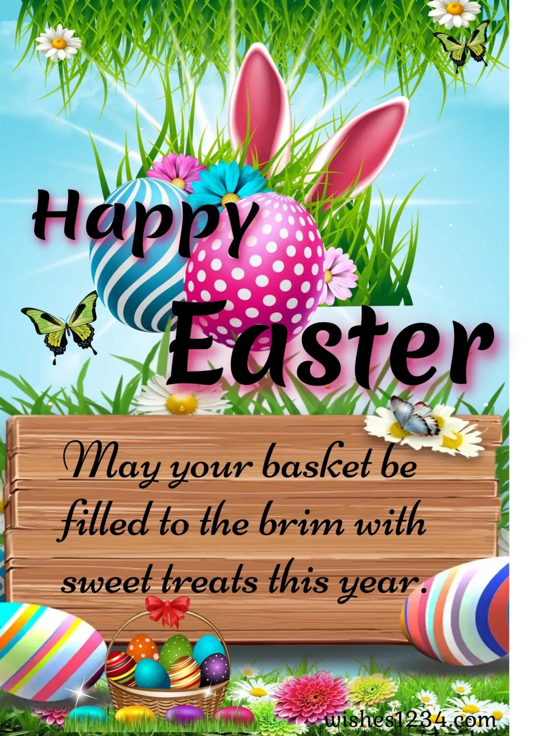 Easter eggs with greetings and flowers, Happy Easter Wishes, Quotes & Images.
