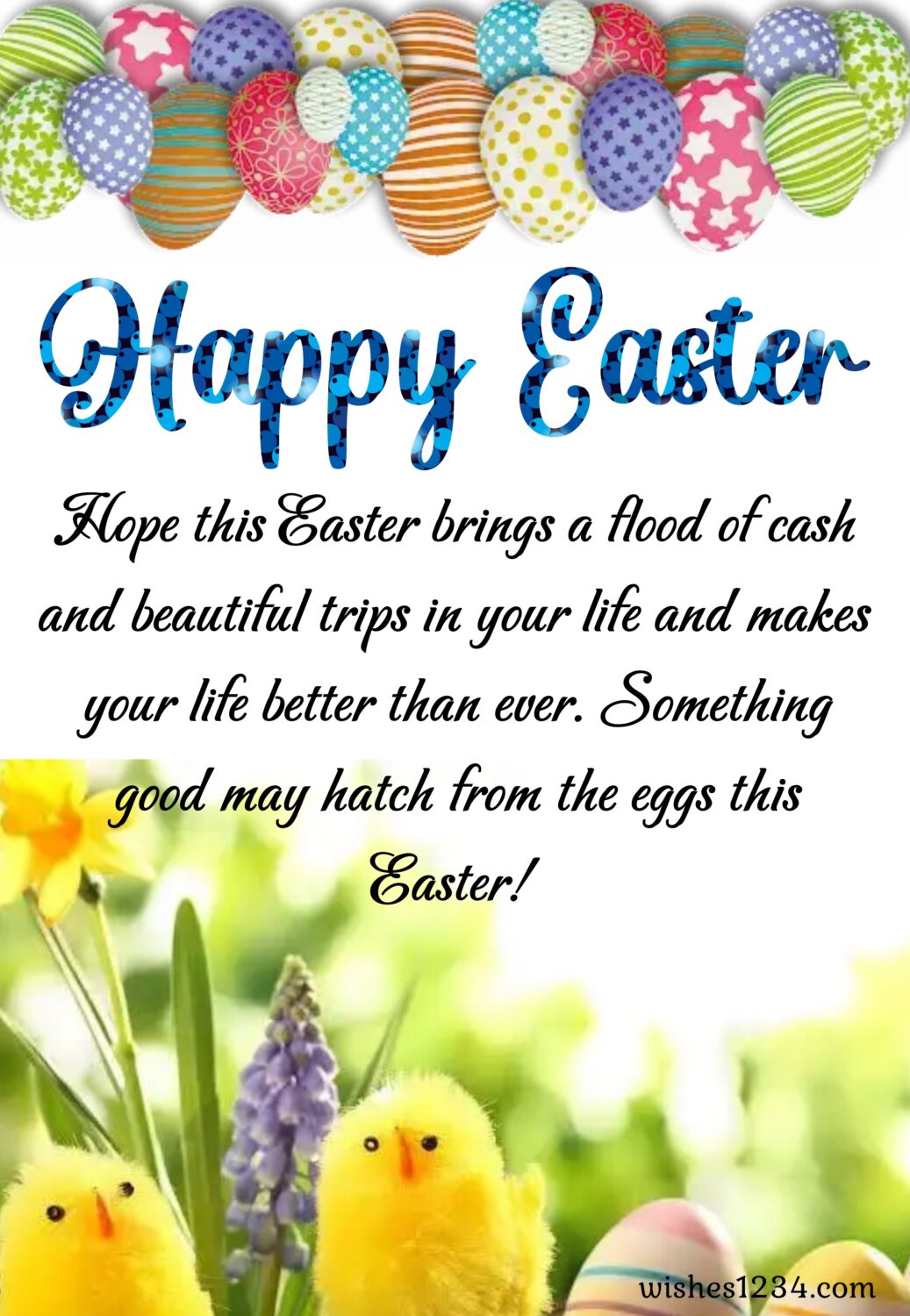 Easter eggs with two chicks, Happy Easter Wishes, Quotes & Images.