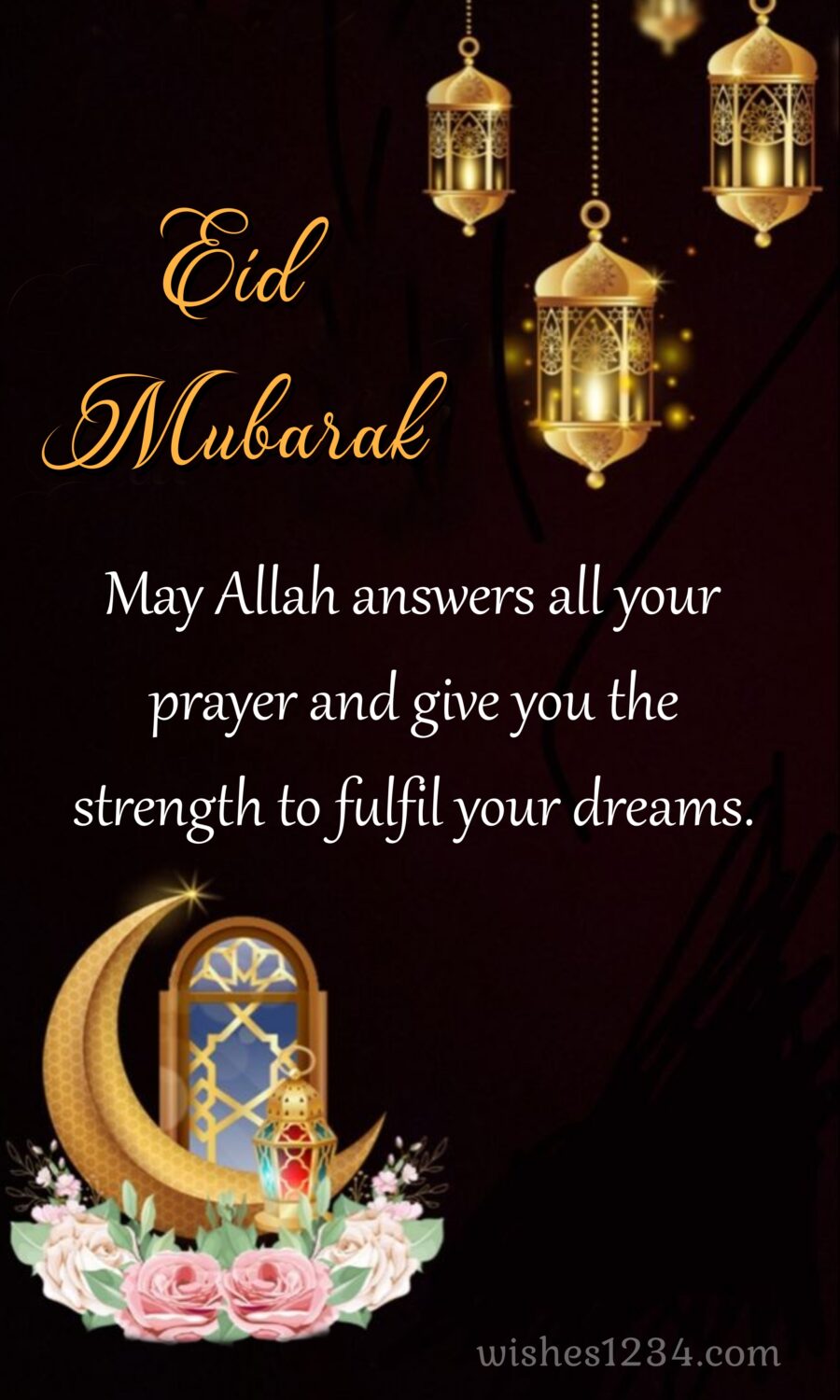 Four hanging golden lamps-1, Eid ul Fitr | Ramadan Mubarak | Eid Mubarak wishes.
