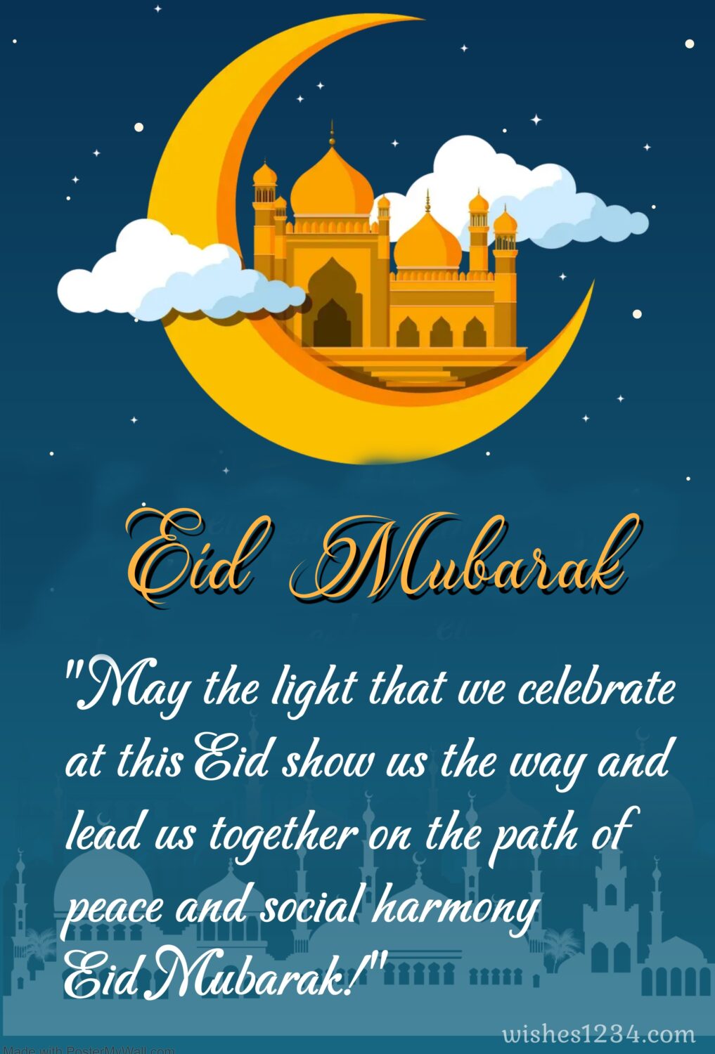 Golden Crescent with clouds-1, Eid ul Fitr | Ramadan Mubarak | Eid Mubarak wishes.