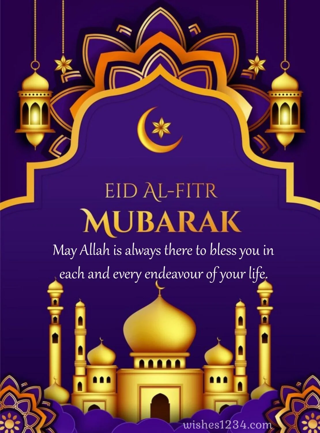 Golden arch design with mosque, Eid ul Fitr | Ramadan Mubarak | Eid Mubarak wishes.