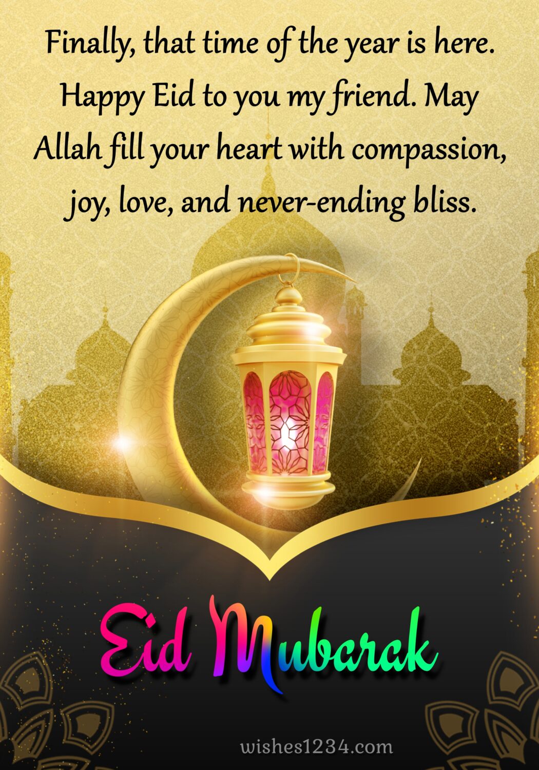Lamp hanging to moon crescent, Eid ul Fitr | Ramadan Mubarak | Eid Mubarak wishes.