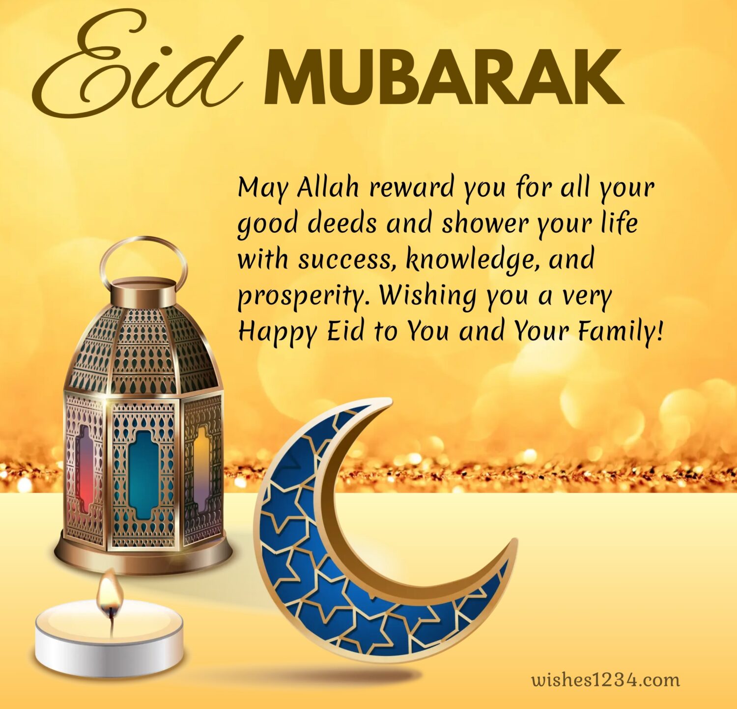 Meshed moon crescent and candle, Eid ul Fitr | Ramadan Mubarak | Eid Mubarak wishes.