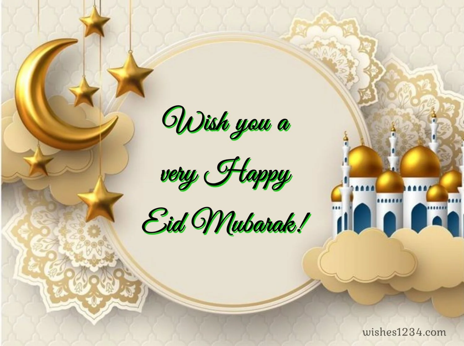 Mosque and hanging stars design, Eid ul Fitr | Ramadan Mubarak | Eid Mubarak wishes.