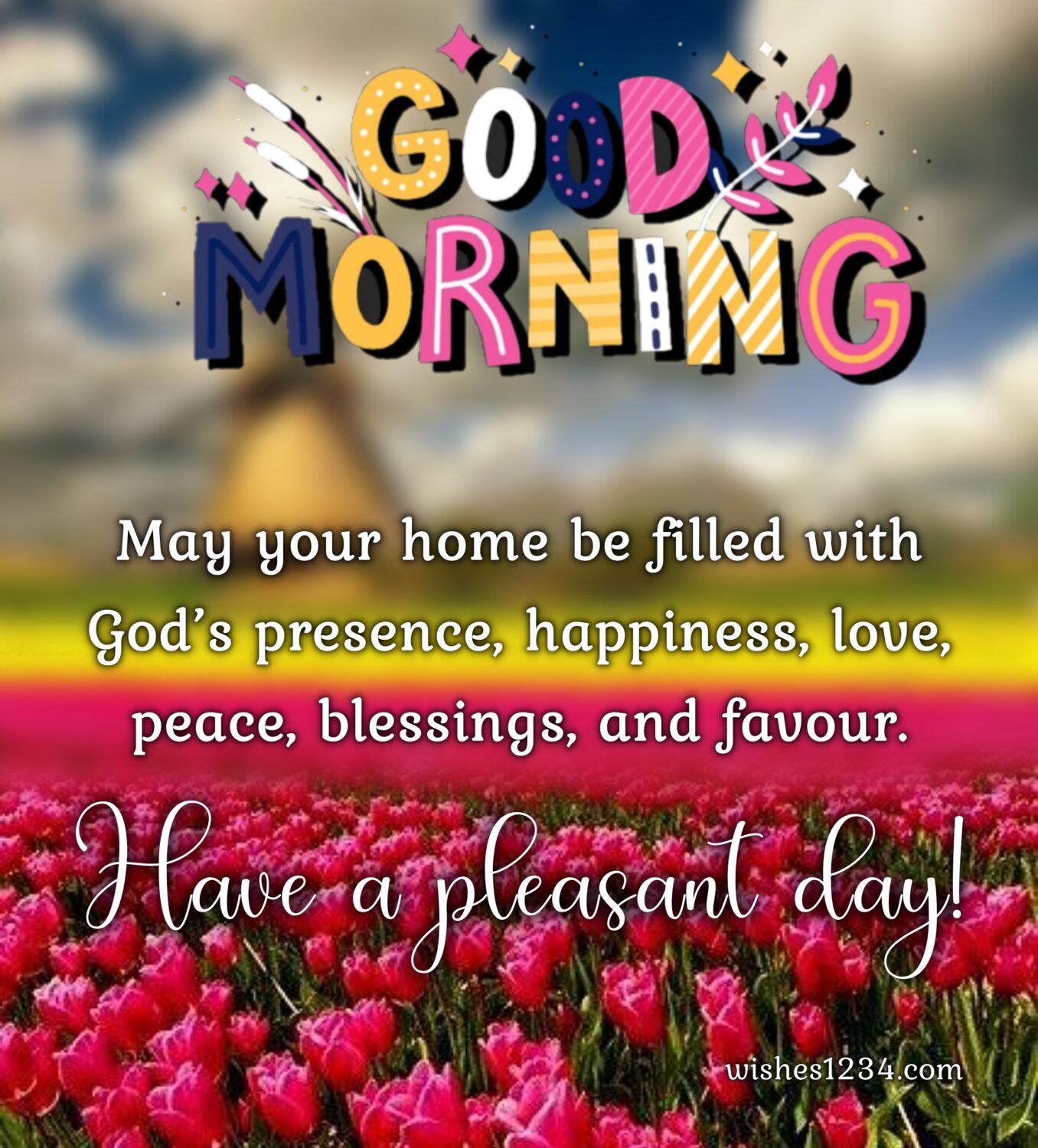 Pink tulip garden, Good Morning Messages.