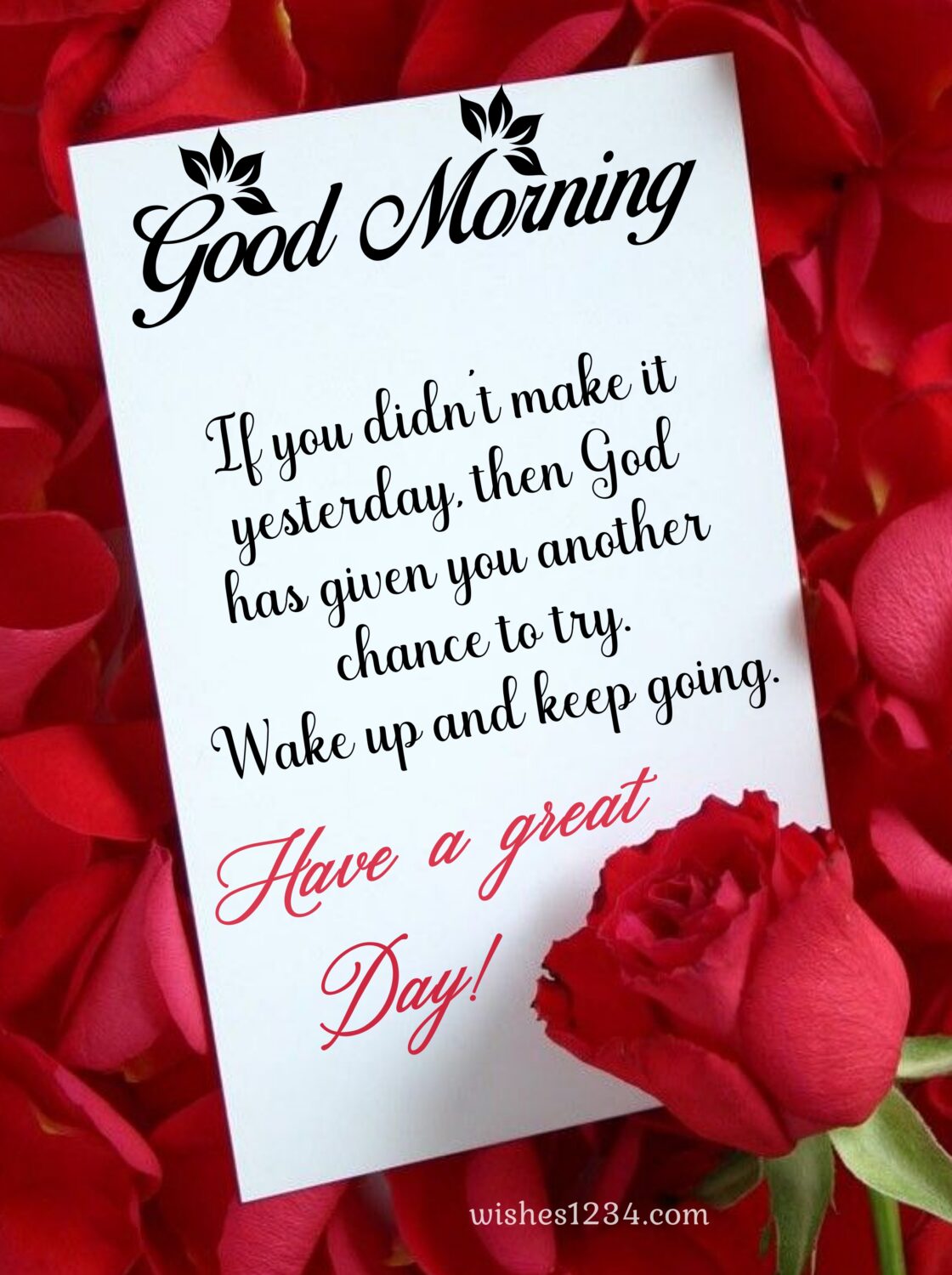 Rose petals with good morning message, Good Morning Messages.