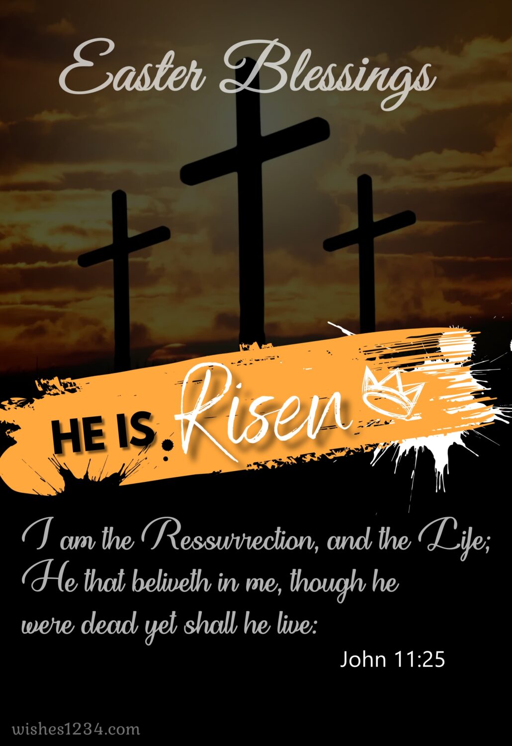Three crosses with Easter blessings, Happy Easter Wishes, Quotes & Images.
