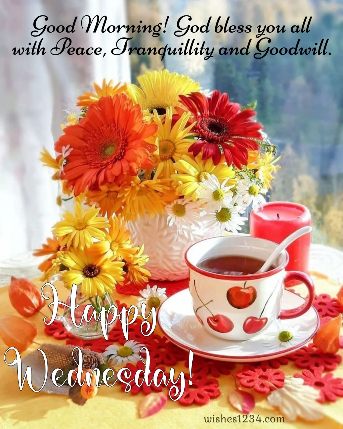 White basket with Dahlia & daisy flowers, Wednesday Quotes | Wednesday blessings.