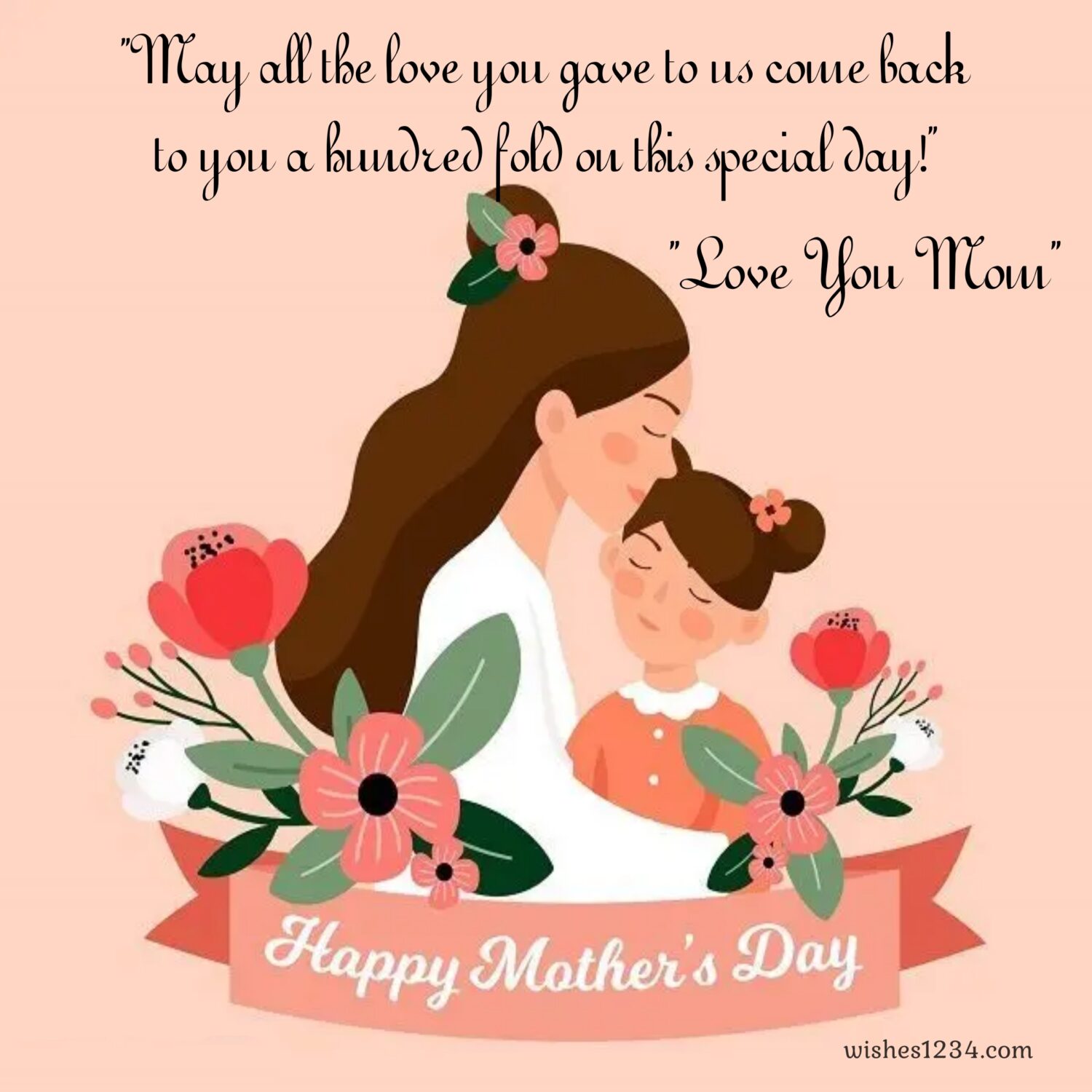 Cartoon of mother holding baby girl in arms, Mothers day quotes.