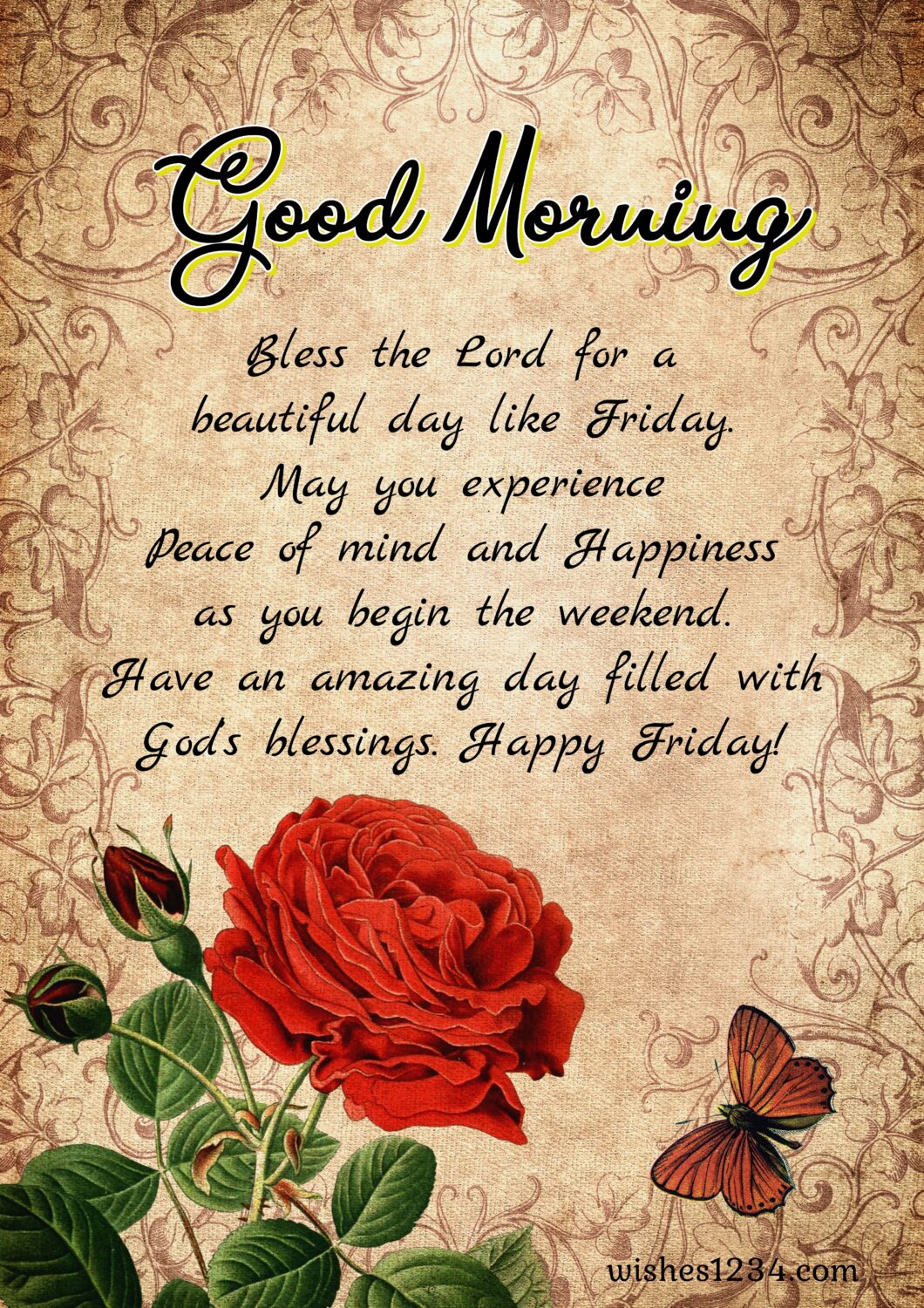 Flower border with red roses, Friday Quotes | Good Morning Friday | Happy Friday | Blessed Friday Quotes.