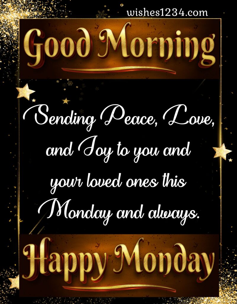 Happy monday wishes with dark golden frame, Monday Quotes.