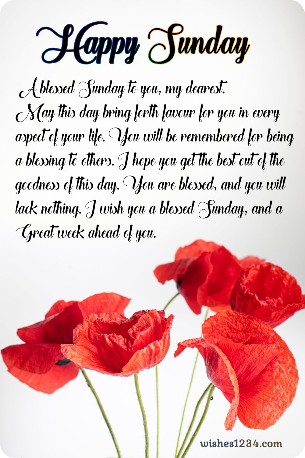 Red poppy flowers, Happy Sunday Blessings Quotes Images Pictures wishes.