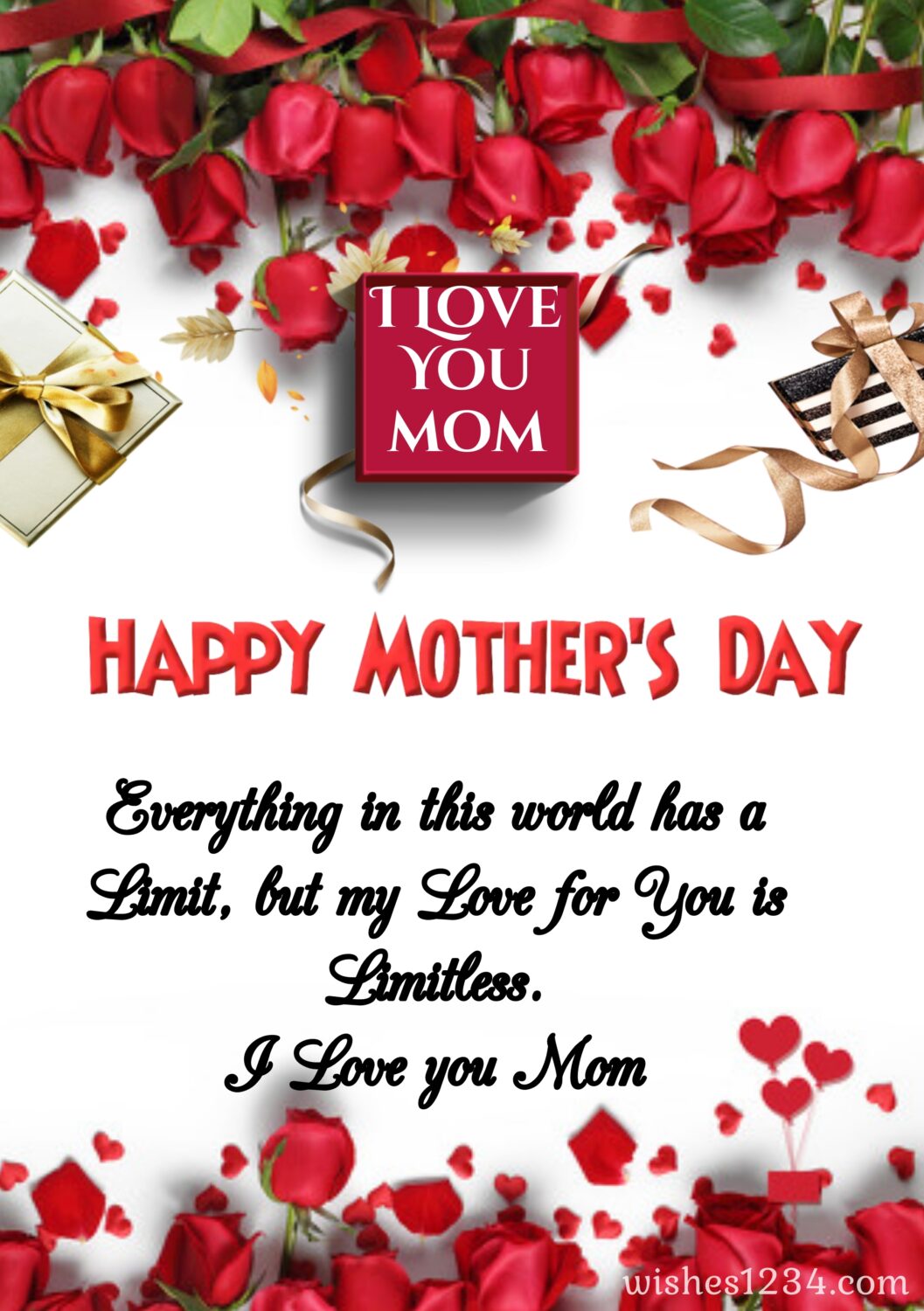 Red roses top & bottom background, Mothers day quotes.