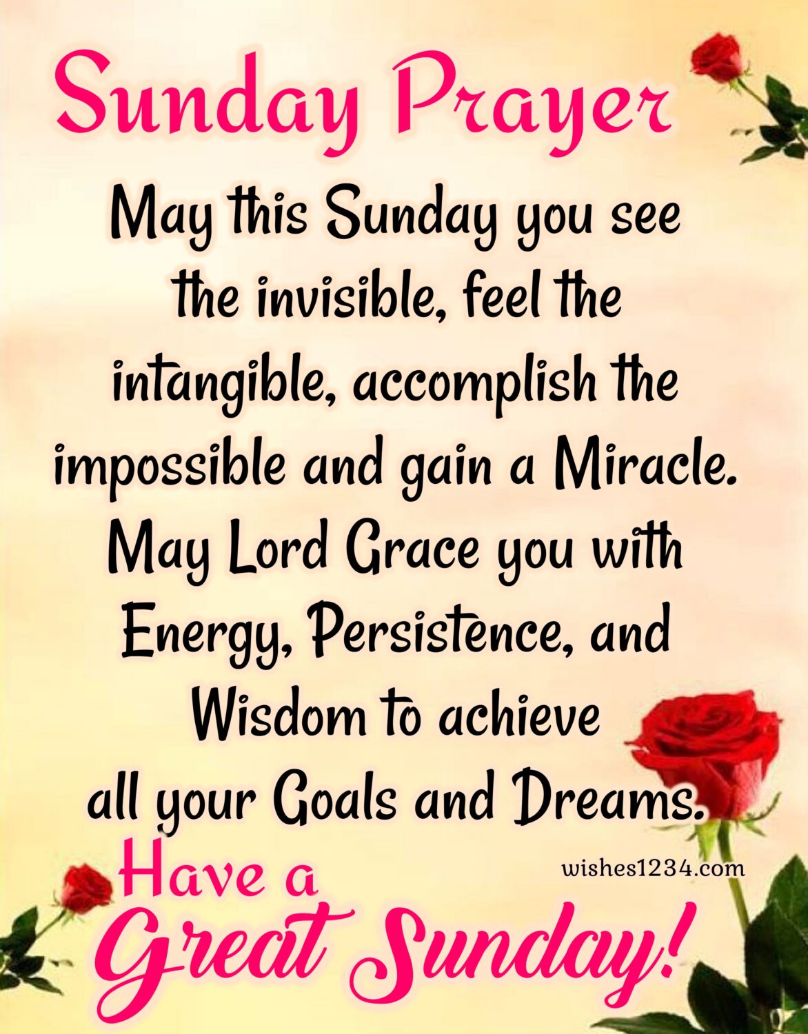Sunday prayer with red roses background, Happy Sunday Quotes.