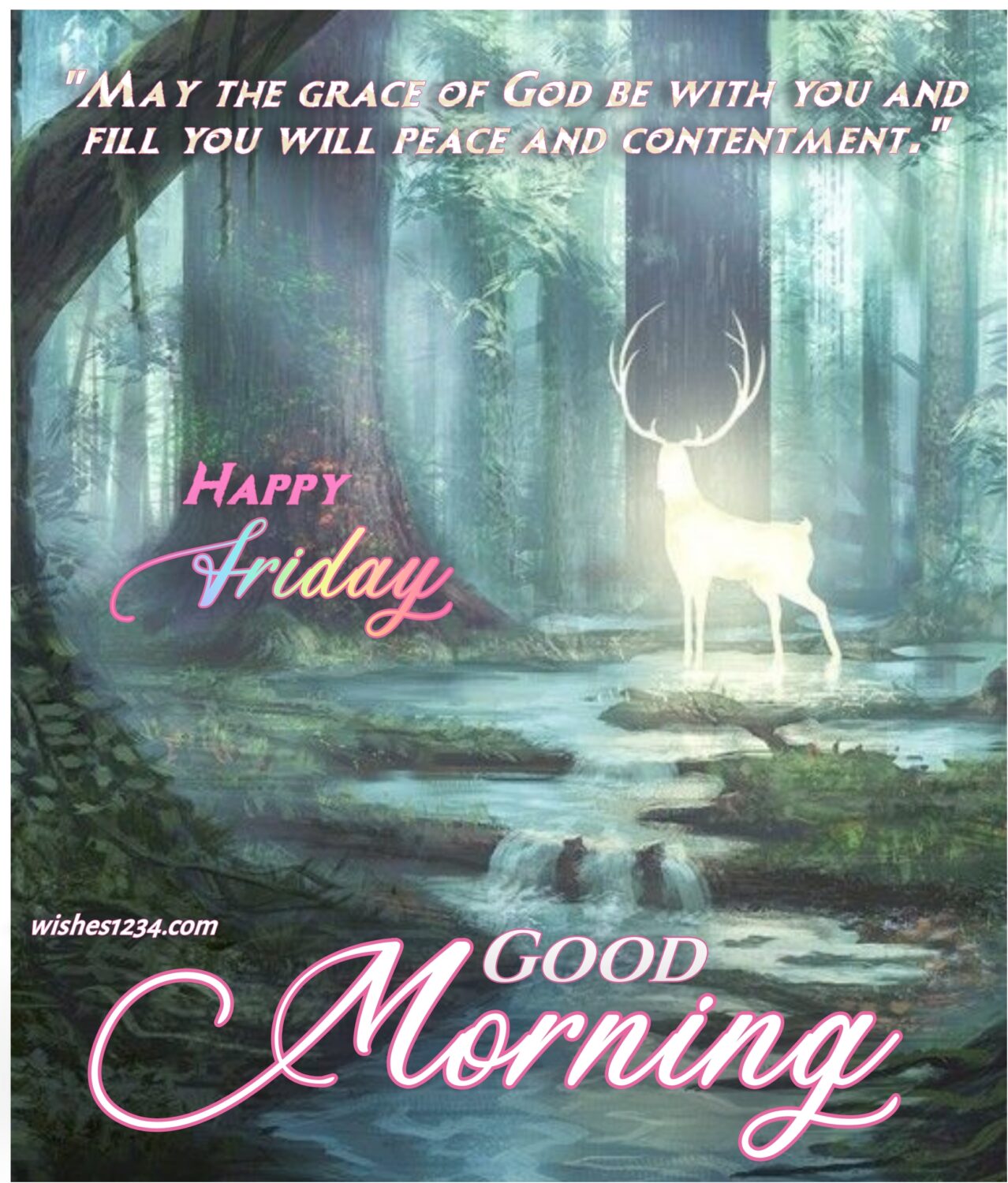 Deer standing near waterfall in forest, Friday Quotes | Good Morning Friday | Happy Friday | Blessed Friday Quotes.
