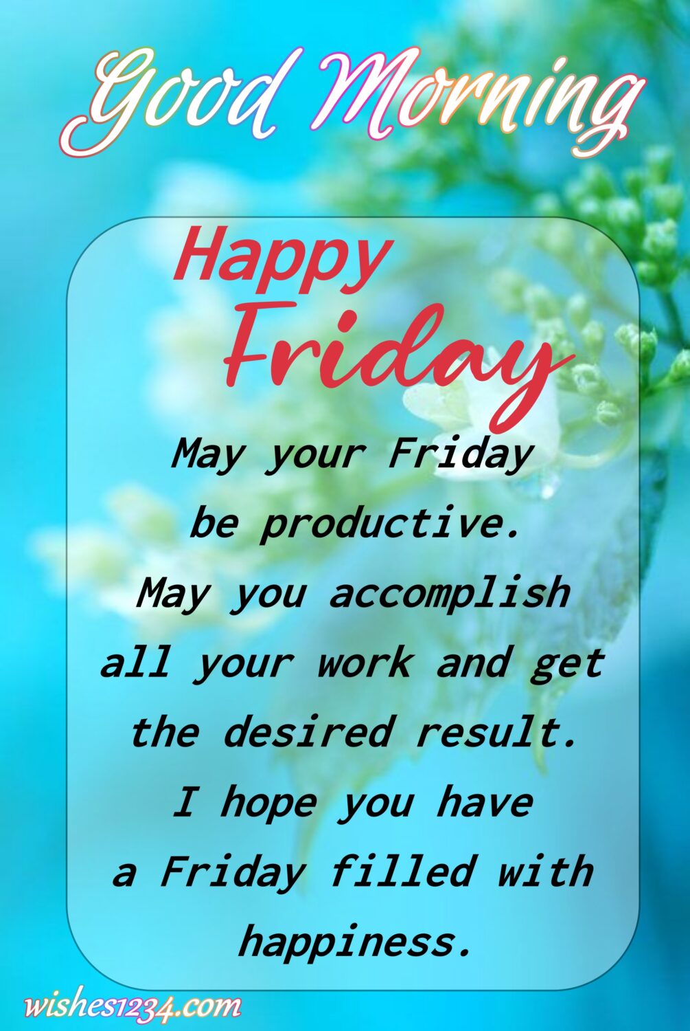 Sky background with white flowers branch, Friday Quotes | Good Morning Friday | Happy Friday | Blessed Friday Quotes.