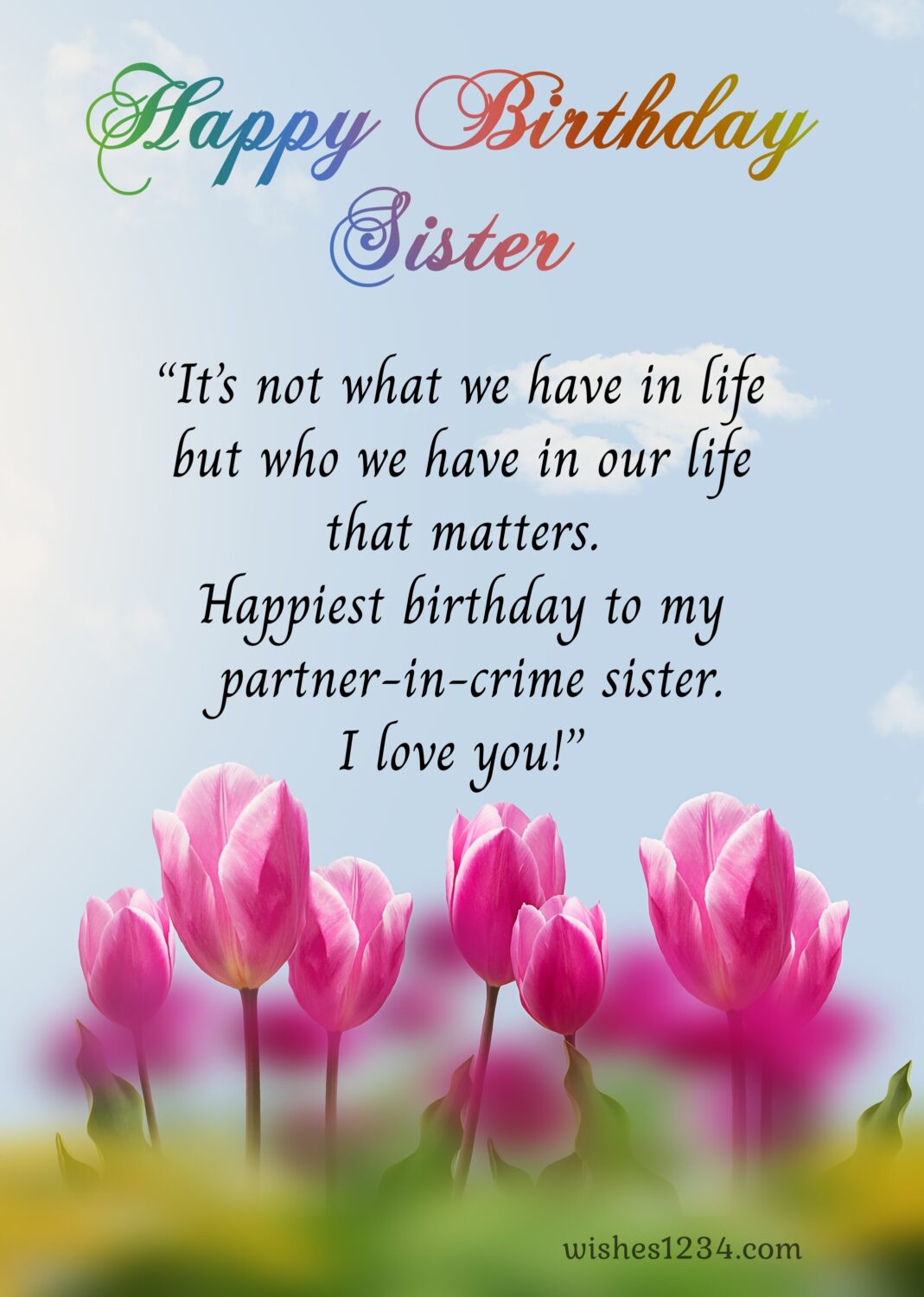 Pink tulip background, Happy Birthday wishes for Sister | Short Birthday wishes for Sister.