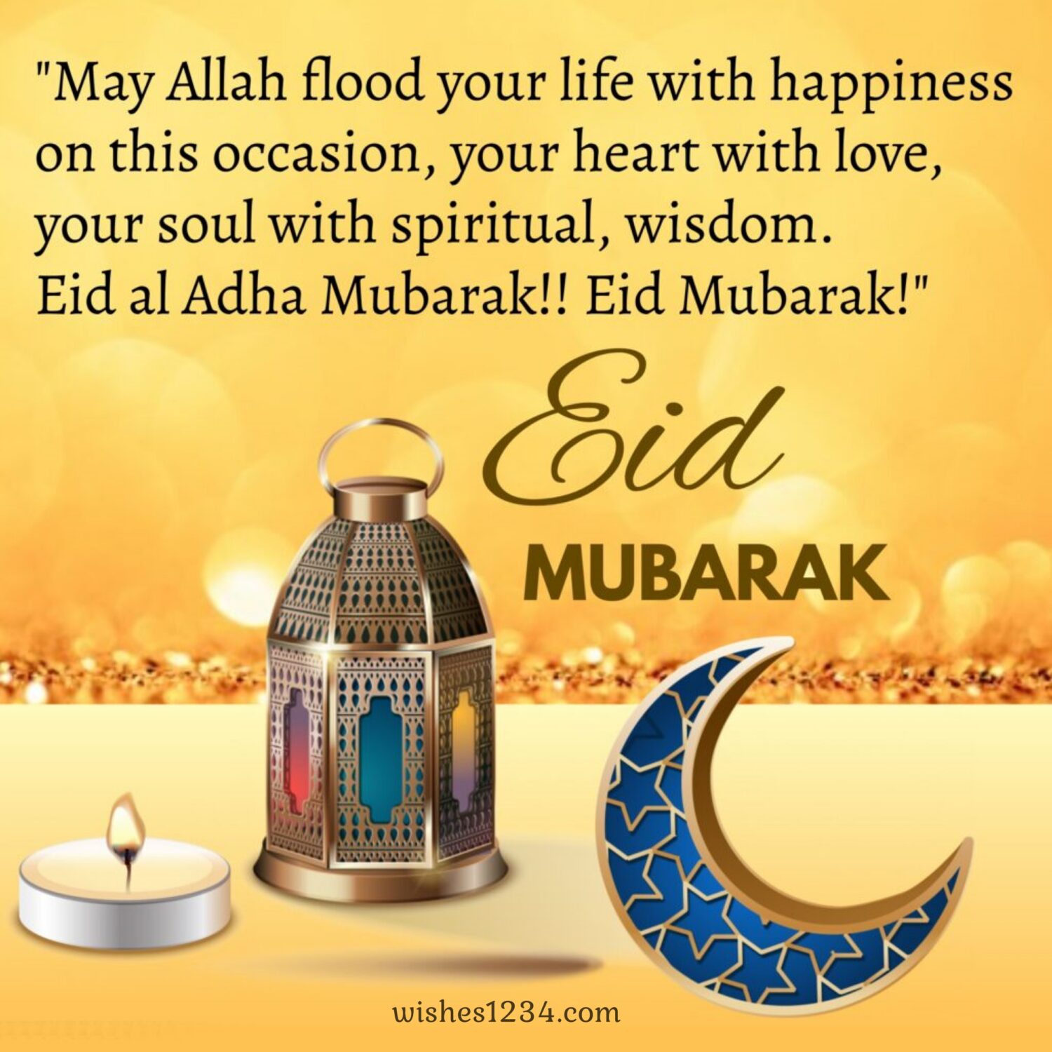 Blue moon crescent colourful lantern and candle, Eid al Adha | Bakrid wishes.