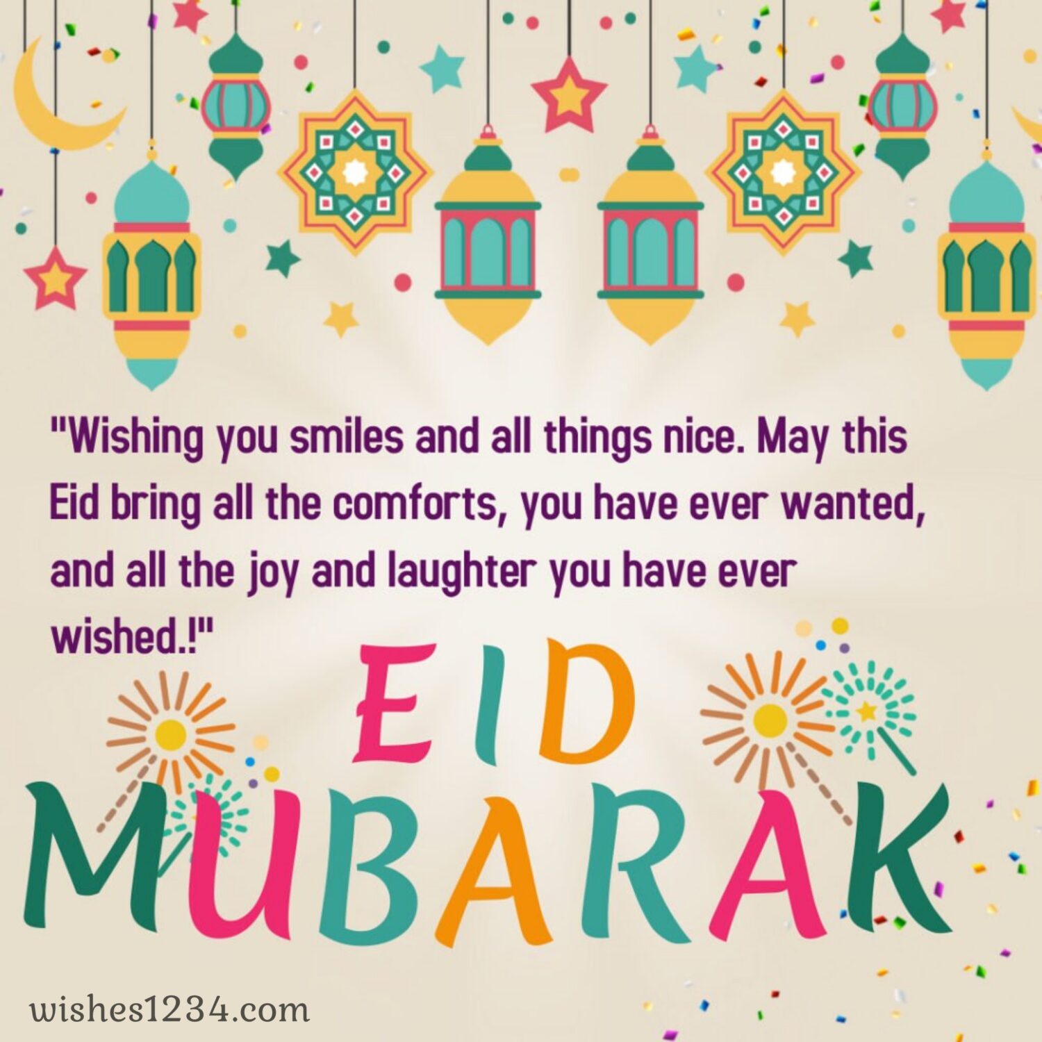 Colourful lanterns and stars Eid mubarak, Eid al Adha | Bakrid wishes.