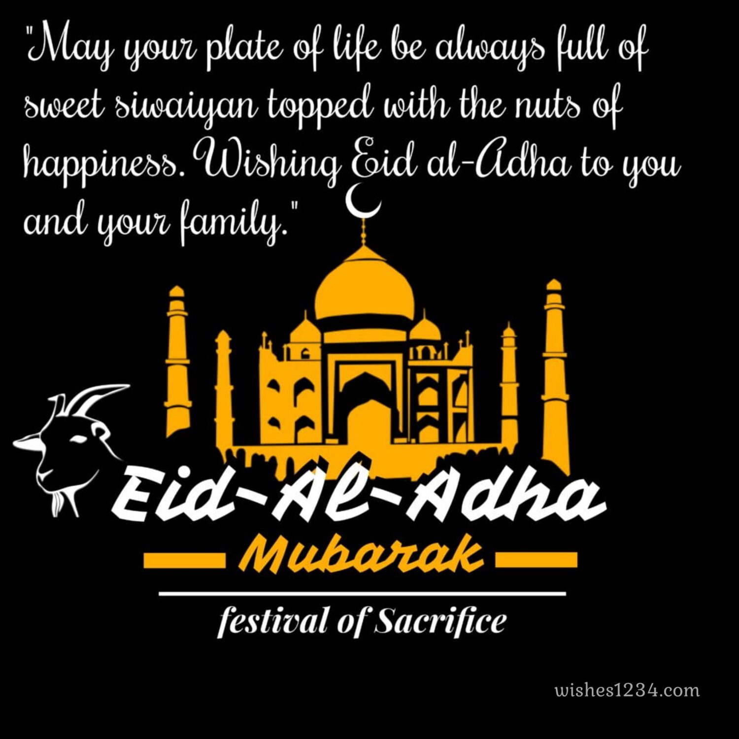 Eid Al Adha Mubarak with mosque and goat, Eid al Adha | Bakrid wishes.