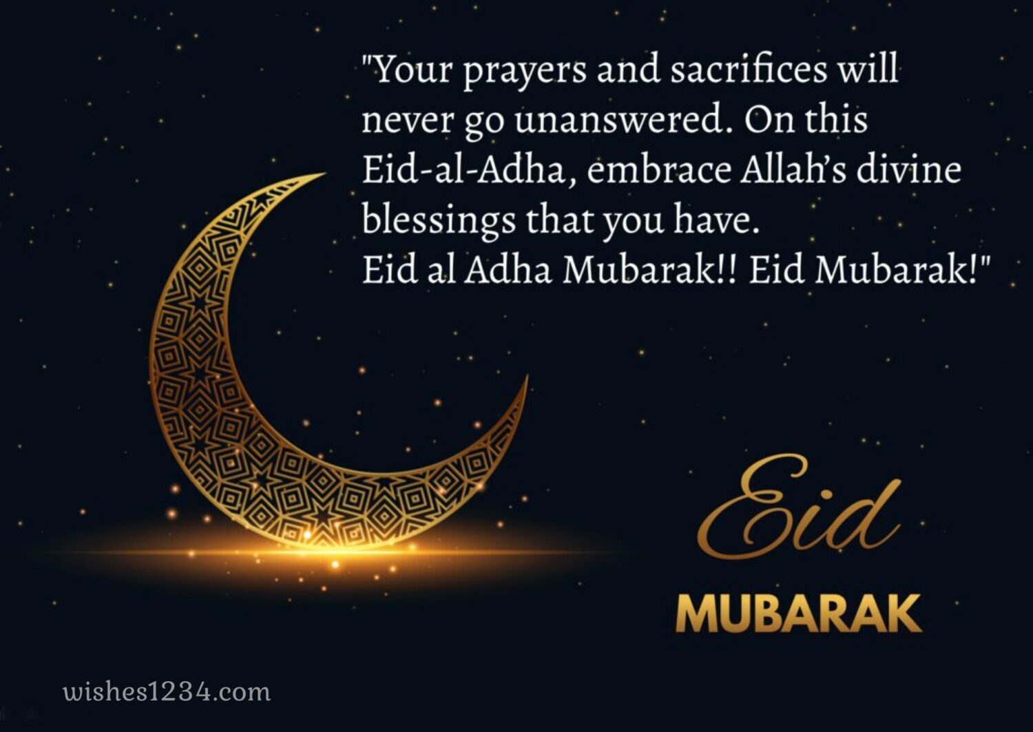 Eid Mubarak with golden moon crescent mesh, Eid al Adha | Bakrid wishes.