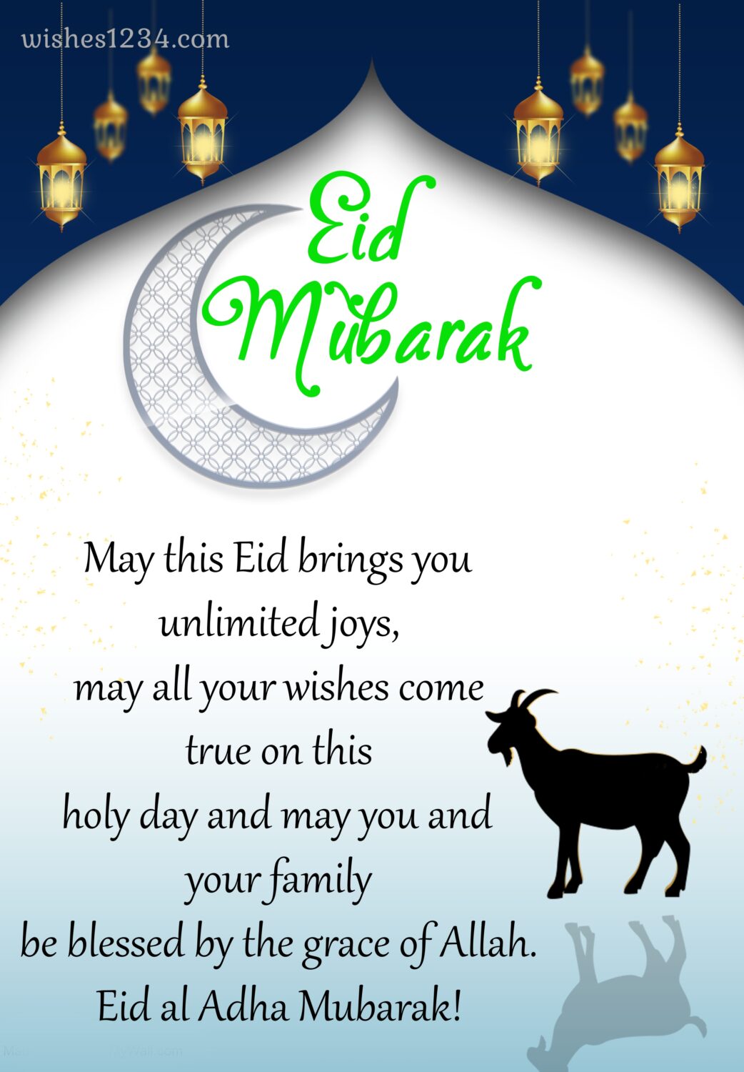 Goat with white moon cresent, Eid al Adha | Bakrid wishes.