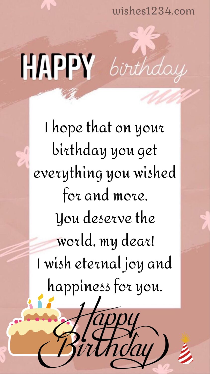 Pink background birthday text, Happy Birthday wishes.
