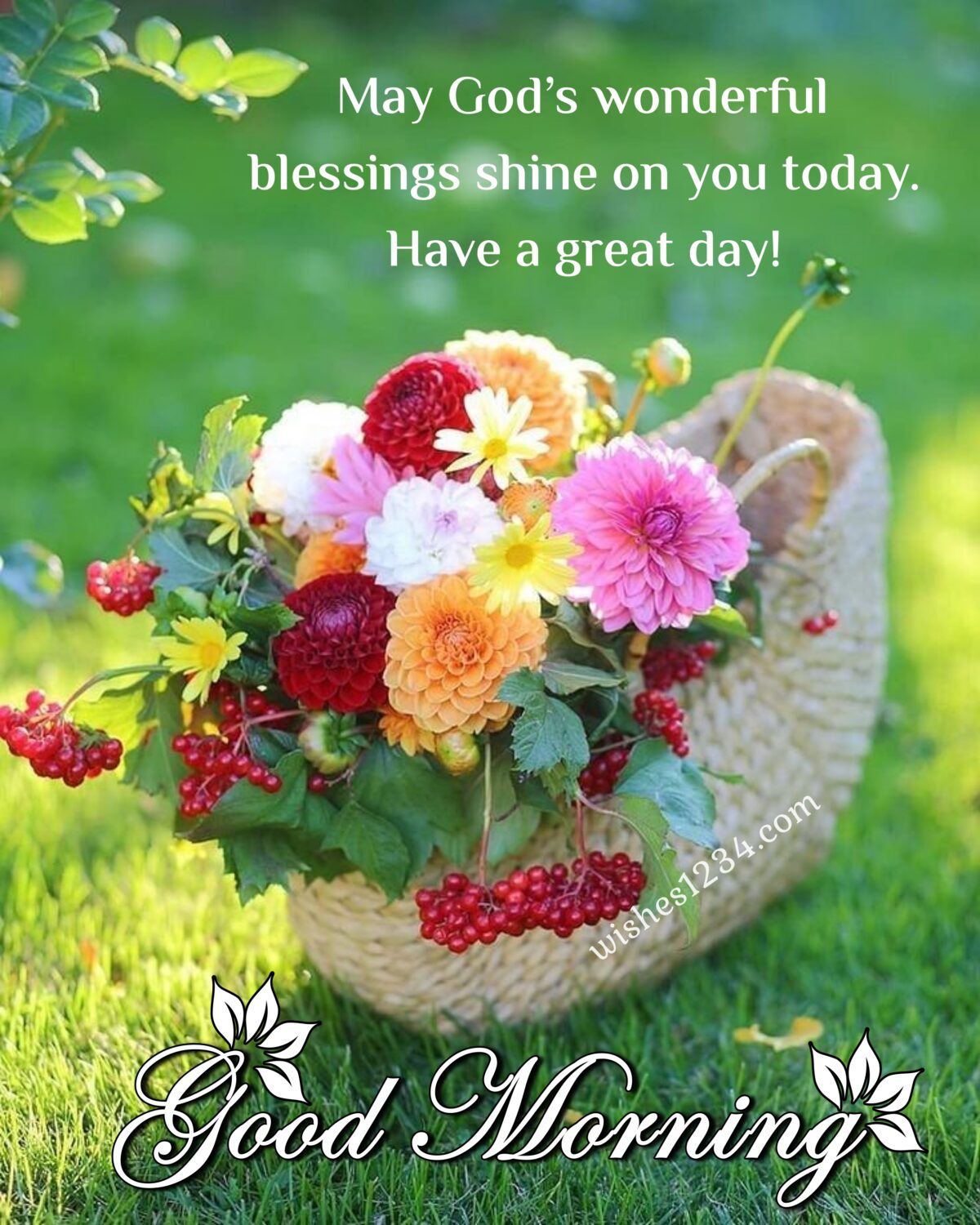 Basket with flowers, Morning Blessing Images.